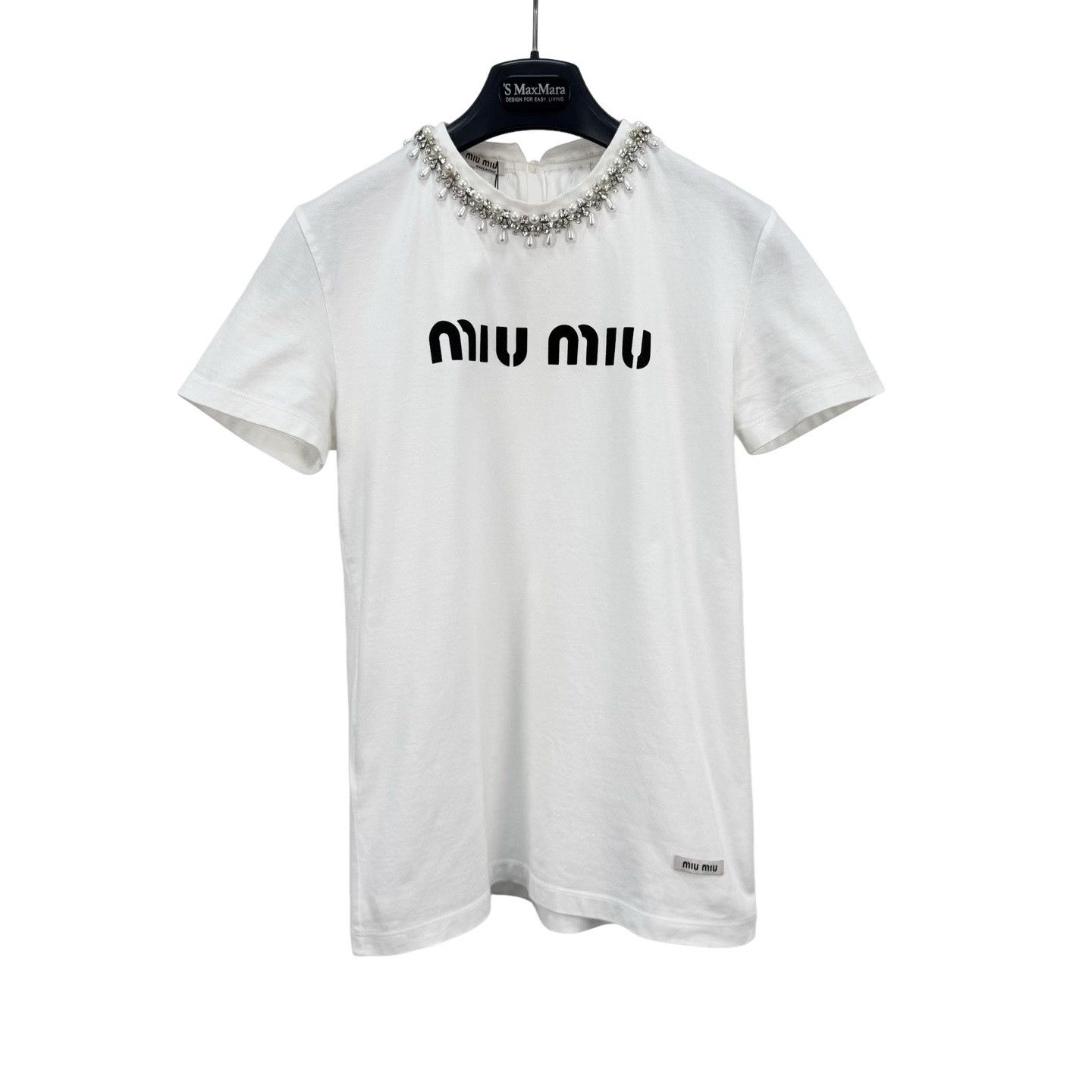 Miu Miu Miu Miu Crystal Pearl Logo T-Shirt Size XS Size XS / US 0-2 / IT 36-38 - 1 Thumbnail