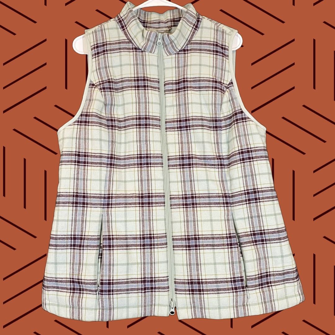J. Jill J Jill Vest Womens Medium Mint Green Brown Plaid Full Zip Pockets Sleeveless Vest (M) Multicolor Plaid All Seasons) Size M / US 6-8 / IT 42-44 - 1 Thumbnail