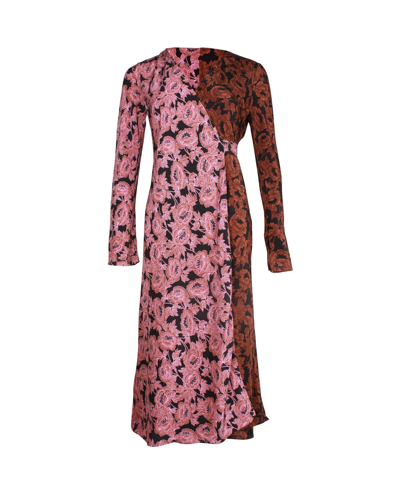 image of Diane Von Furstenberg Floral Print Crepe De Chine Wrap Dress, Women's (Size XS)