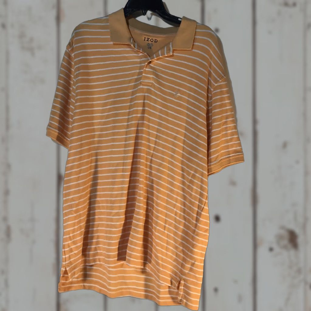 Izod IZOD Polo Shirt Mens Size L Orange/White Striped Short Sleeve Casual Lightweight Size US L / EU 52-54 / 3 - 1 Thumbnail