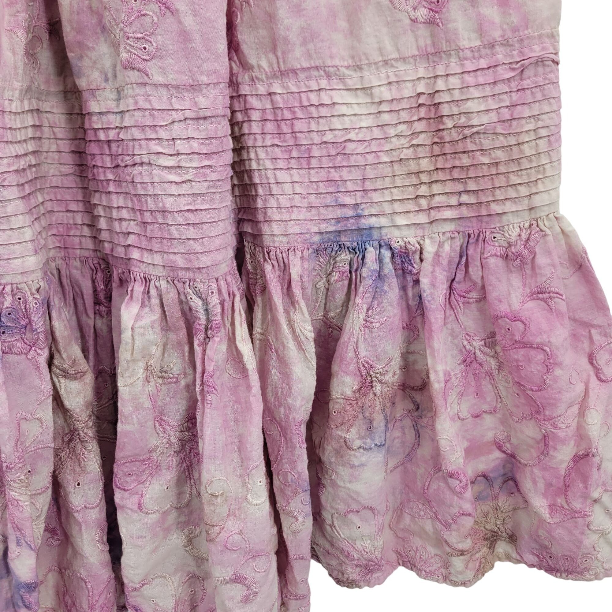 Anthropologie Anthropologie Maxi Skirt S Pink Cotton Tie-Dyed Tiered Embro Size 26" / US 2 / IT 38 - 9 Thumbnail