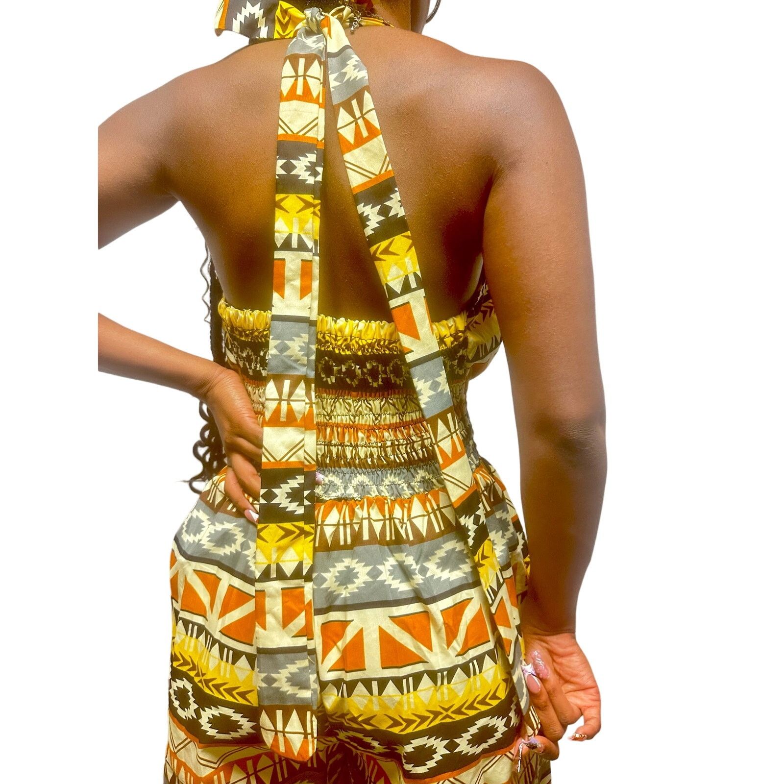 Other Yellow African print Kente halter jumpsuit w/ elastic waist Size 32" / US 10 / IT 46 - 6 Thumbnail