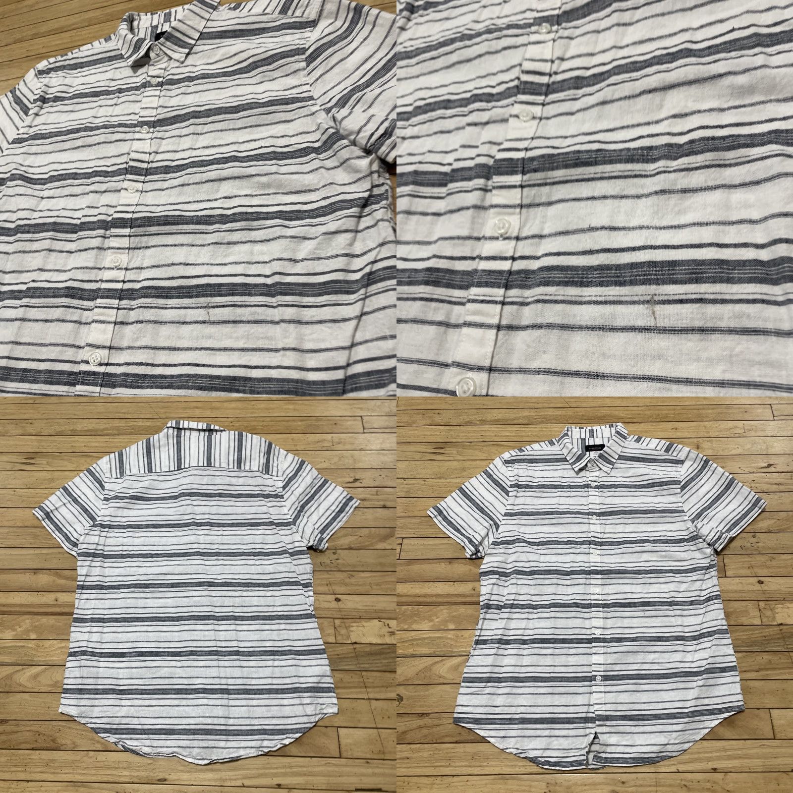 Nautica VINTAGE Structure Linen Button Shirt Men XL Slim Fit Gray White Striped Preppy Nautical Shirt Mens Slim Fit Linen Button-Up Shirt Size US XL / EU 56 / 4 - 10 Thumbnail