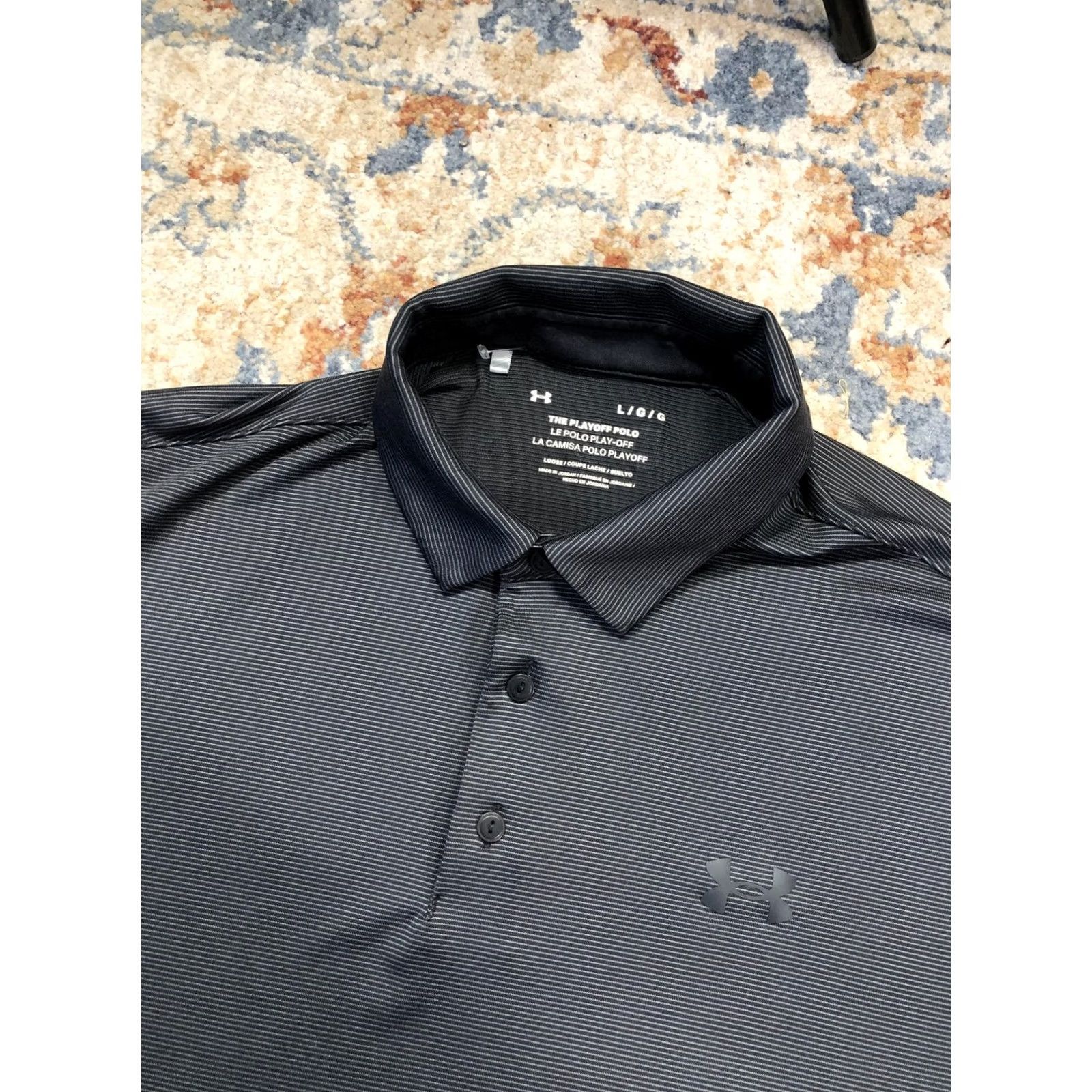 Under Armour Under Armour The Playoff Polo Shirt Mens Large Gray Stripe Short Sleeve Golf Polo Size US L / EU 52-54 / 3 - 6 Thumbnail