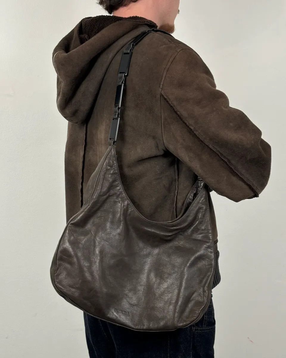 Prada Prada Brown Leather Hobo Shoulder Bag Size ONE SIZE - 2 Thumbnail