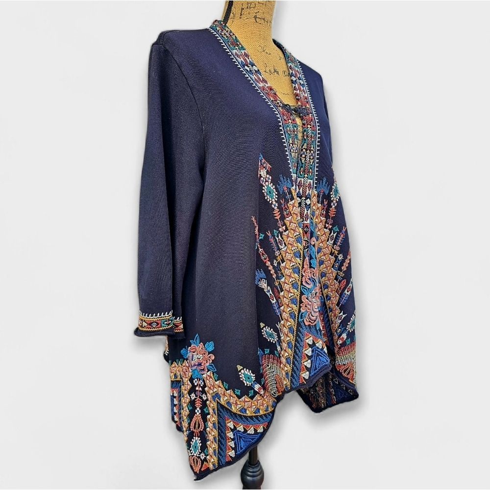 Johnny Was Johnny Was Black Aztec Indie Delphine Embroidered Kimono Ca Size L / US 10 / IT 46 - 3 Thumbnail