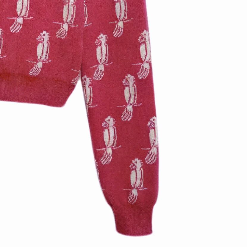Miu Miu Miu Miu Red Logo Parrot Printed Cropped Knit Cardigan K26WX Size M / US 6-8 / IT 42-44 - 3 Thumbnail