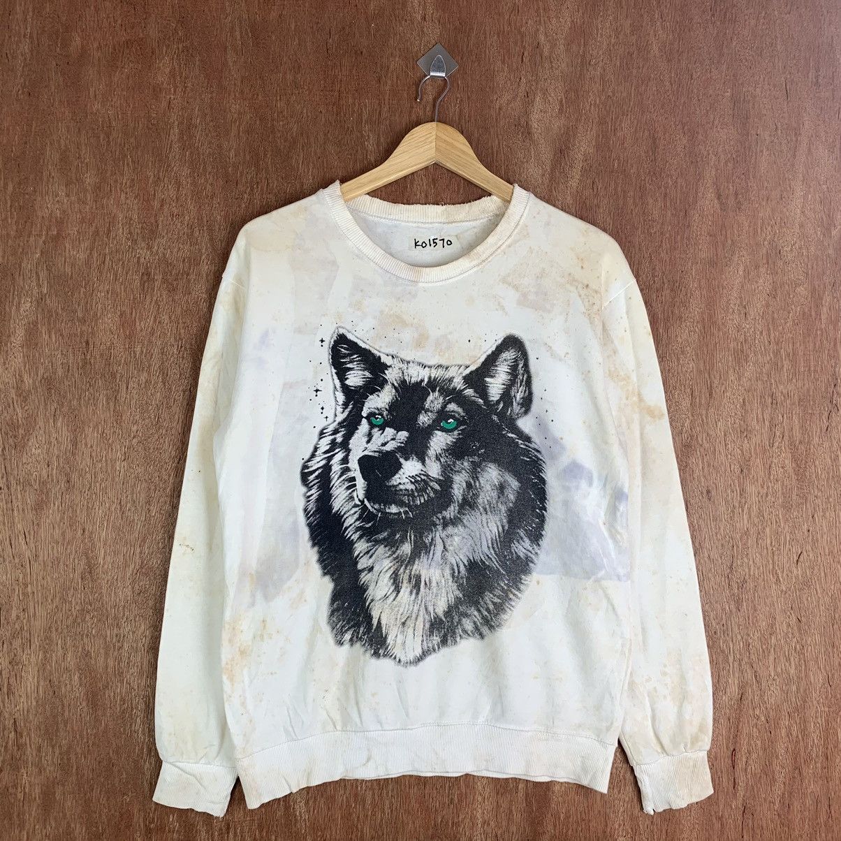 Japanese Brand × Vintage Wolf Distressed Faded sweater (very rare item)#K01570 Size US M / EU 48-50 / 2 - 3 Thumbnail
