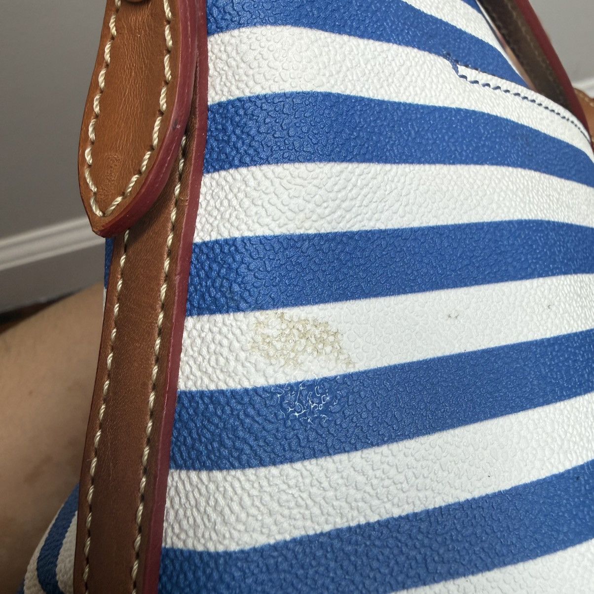 Dooney & Bourke Dooney & Bourke Blue and White Striped Crossbody with Brown Size ONE SIZE - 4 Thumbnail