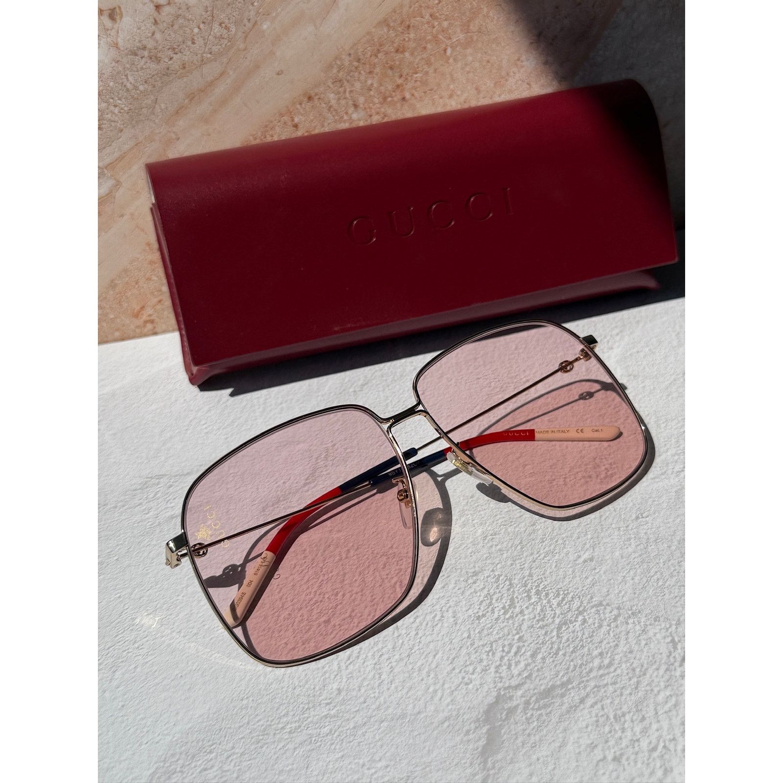 Gucci NEW Gucci GG0394S Gold Pink Lens Sunglasses RARE Size ONE SIZE - 4 Thumbnail