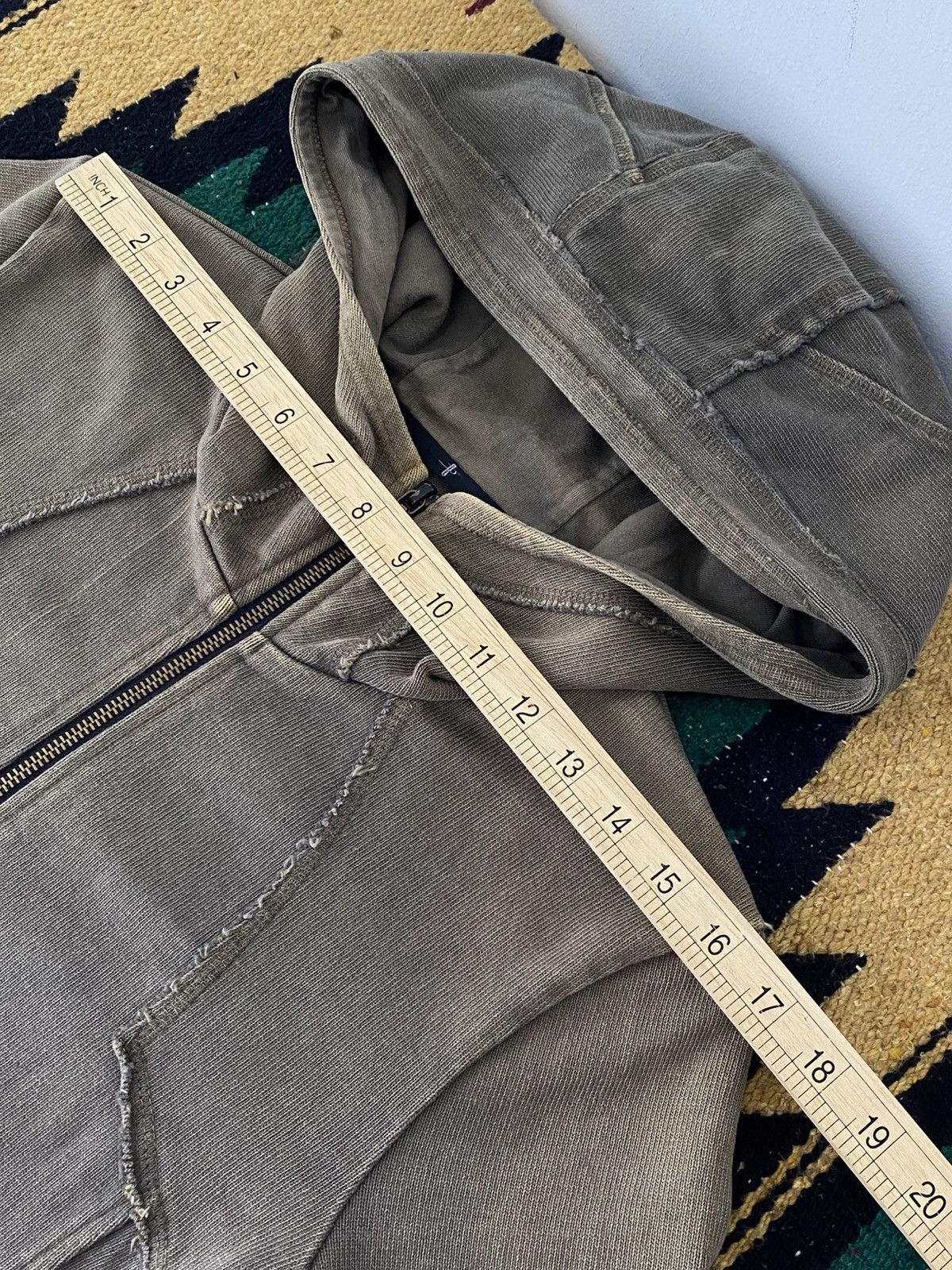 Japanese Brand No ID Y2K Distressed Zip Hoodie Jacket Olive Fade Slim Fit Size US M / EU 48-50 / 2 - 5 Thumbnail
