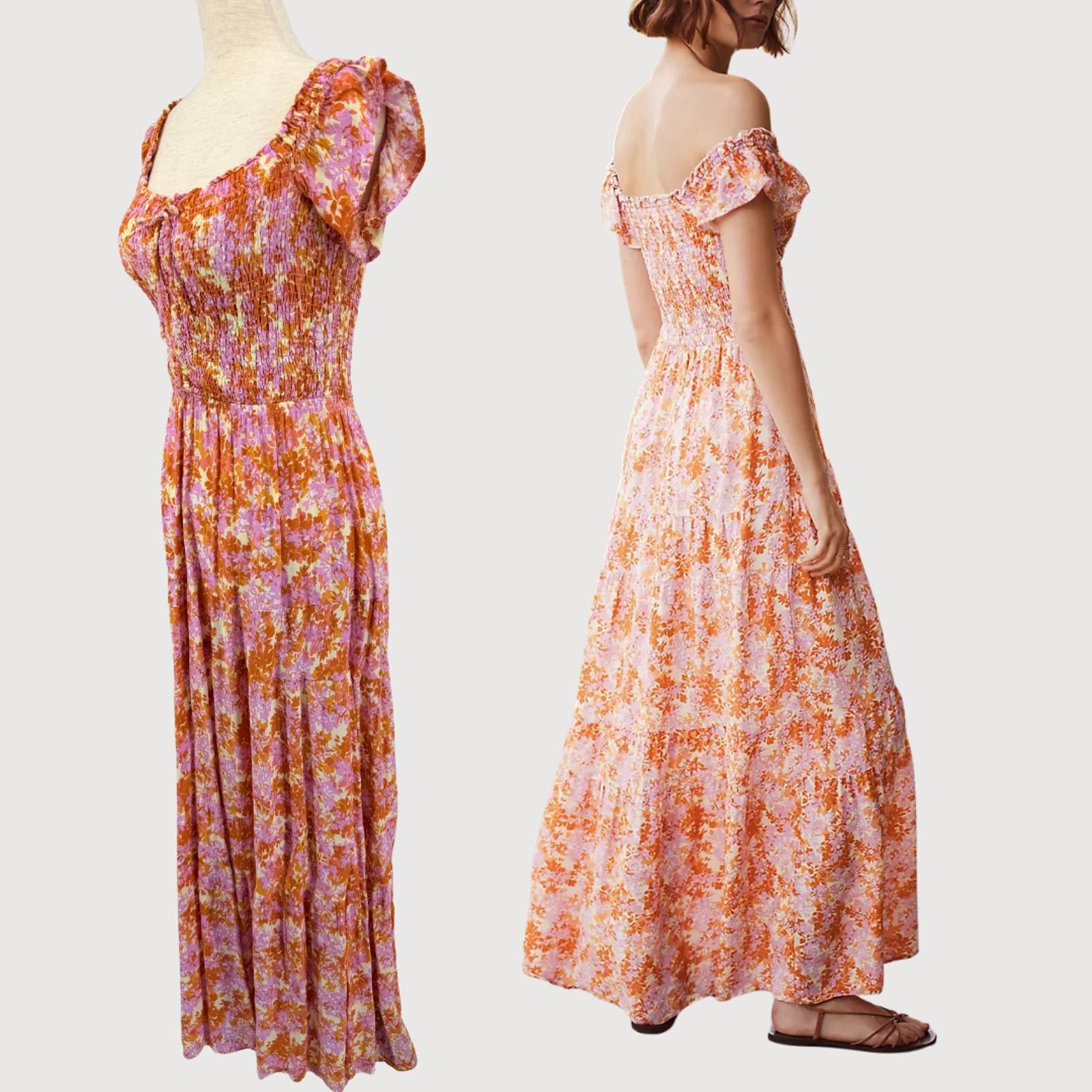 Other Anthropologie L Space Lucia Smocked Maxi Dress Orange/Yellow Size L / US 10 / IT 46 - 3 Thumbnail