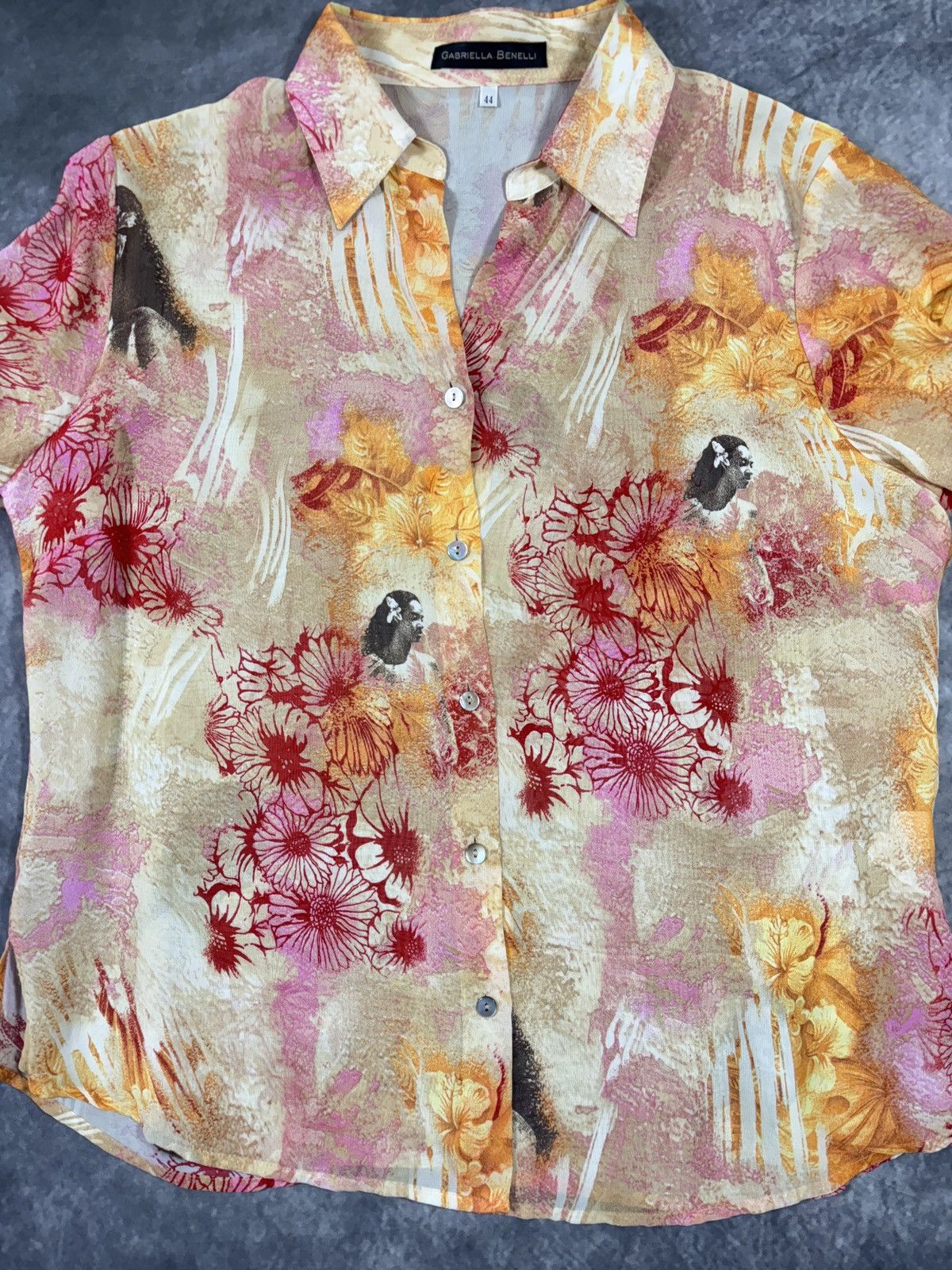 Vintage Vintage Sheer Shirt Shortsleeve Mesh Summer Print Viscose Size US L / EU 52-54 / 3 - 12 Thumbnail