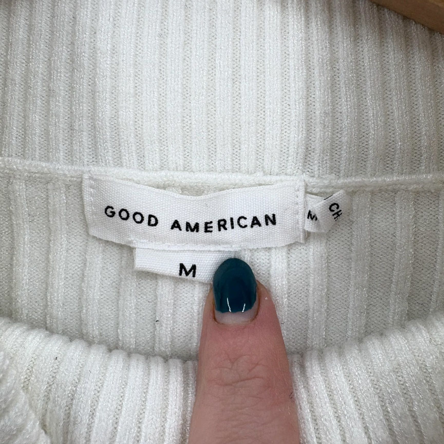 Good American Good American Sweater Womens Medium White Pullover Turtleneck Balloon Sleeve Knitted Knit Ribbed Cropped Relaxed Casual Summer Winter? Size M / US 6-8 / IT 42-44 - 4 Thumbnail