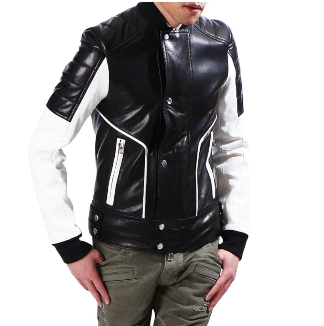 SS 15 Balmain Bomber Bikers Lamb Leather Jacket