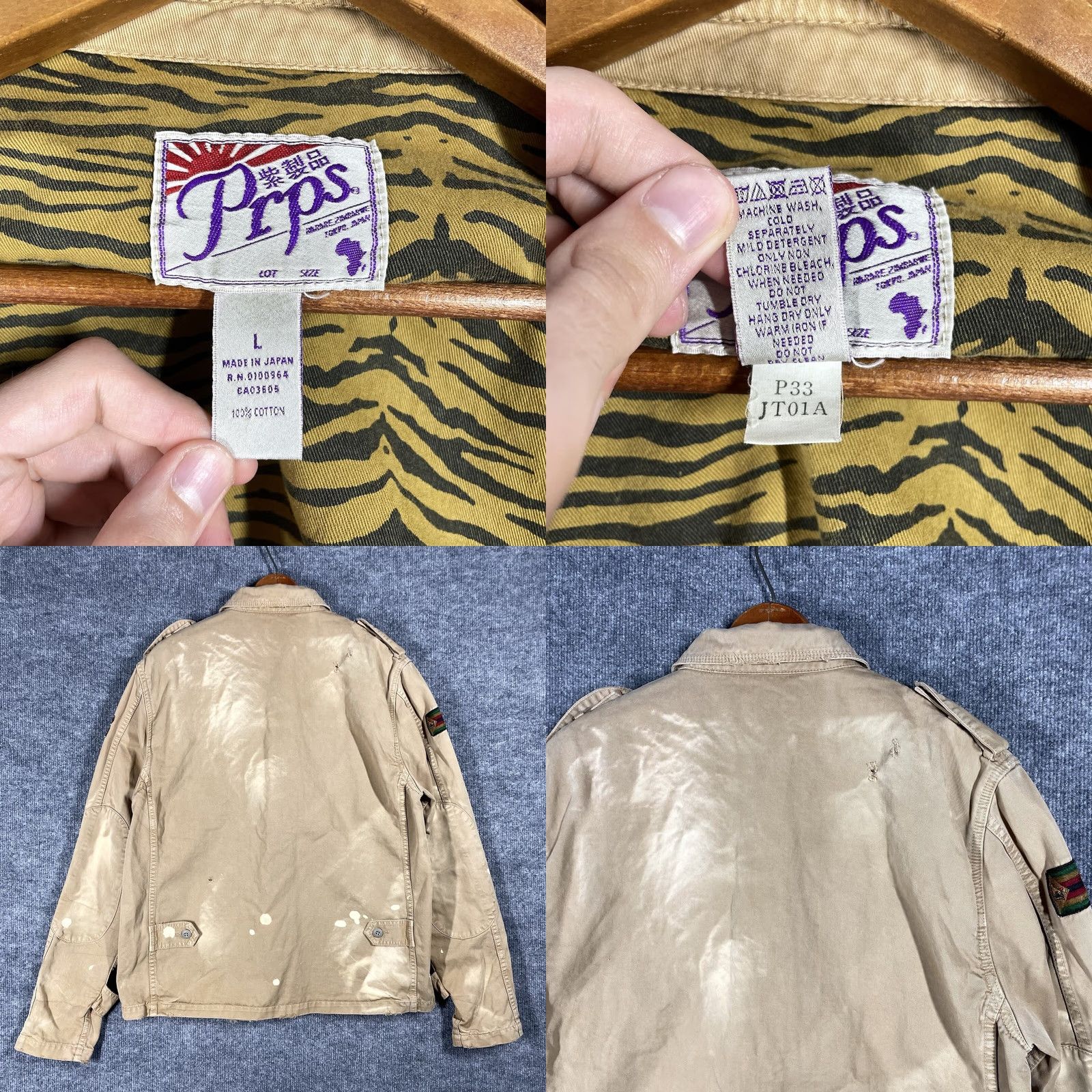 Prps VINTAGE PRPS x Zimbabwe Military Jacket L Mens Canvas Khaki Beige Distressed WWII 90s Japan Donwan Harrell Heritage Capstone Military Jacket Size US L / EU 52-54 / 3 - 8 Thumbnail