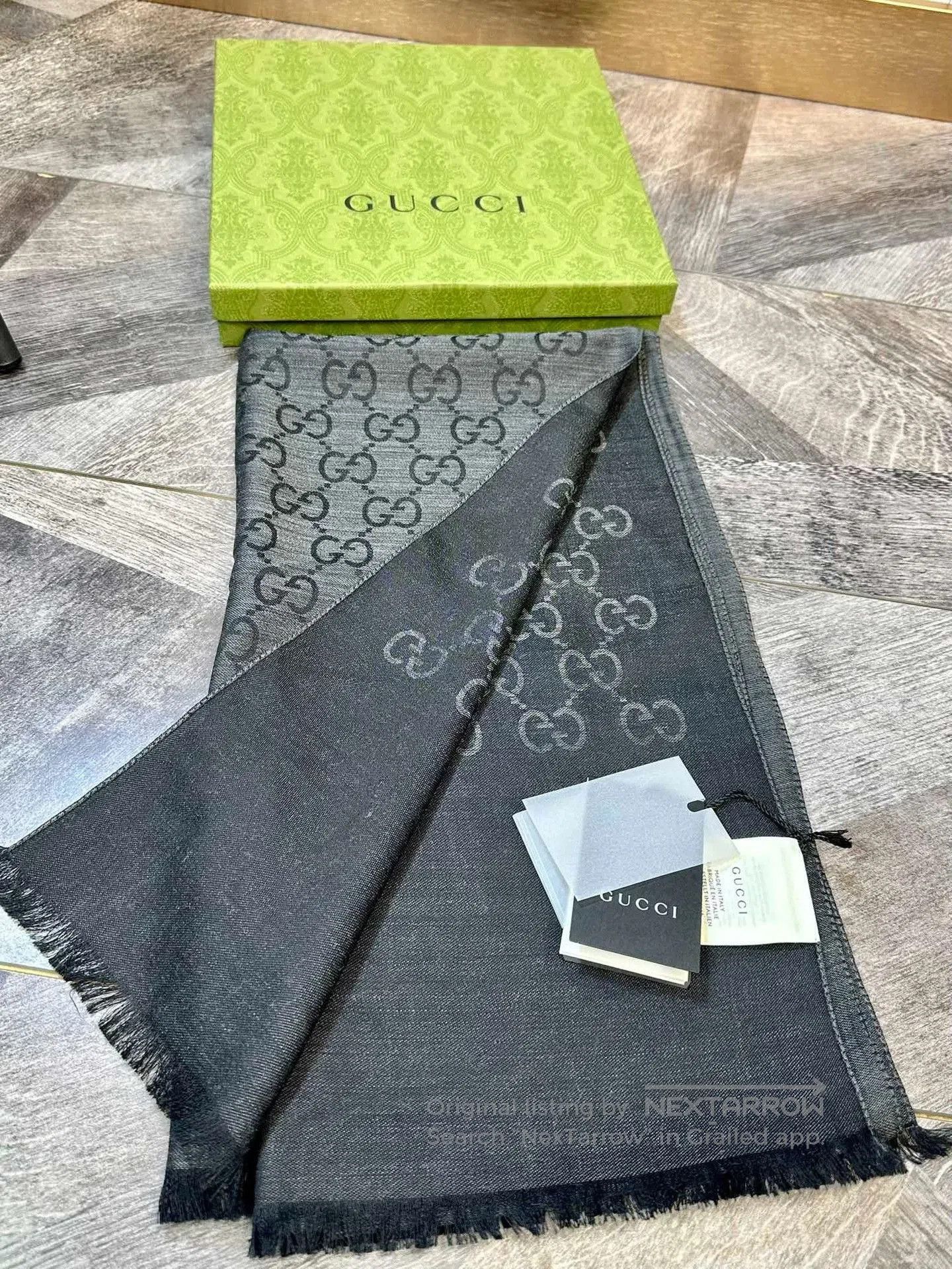 Gucci Gucci Dark Gray Logo Fringe Scarf. Size ONE SIZE - 7 Thumbnail