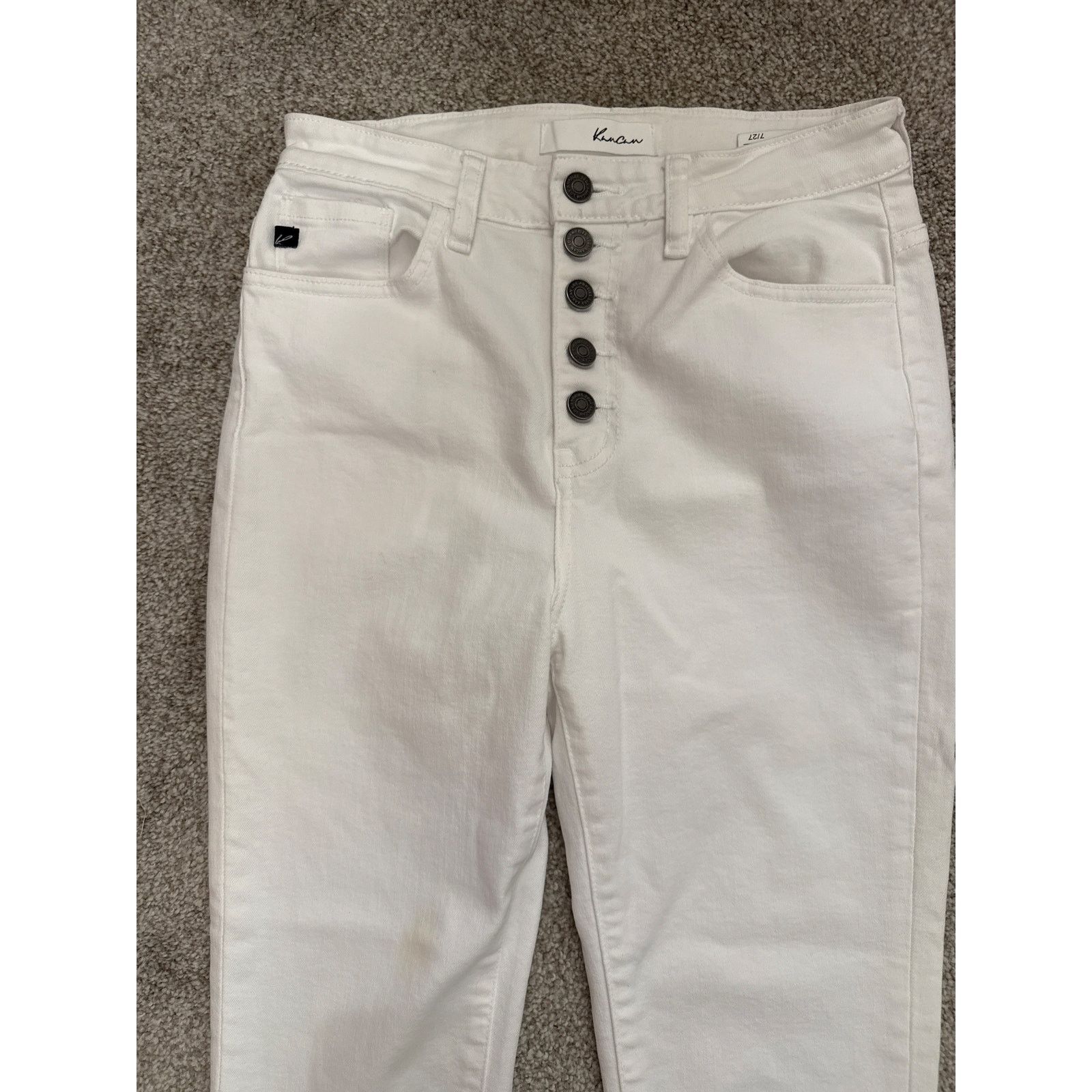 Kancan USA Kancan White Hi Rise Button Fly Jeans Raw Hem Denim, sz 7/27 Size 27" / US 4 / IT 40 - 3 Thumbnail