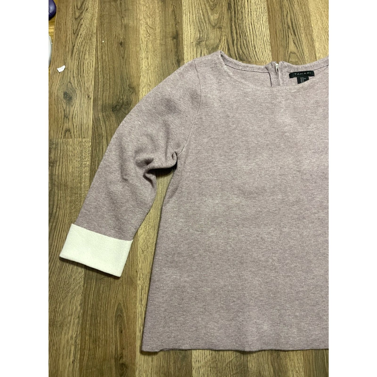 Vintage Tahari Sweater, Women's Size XL, Purple, 3/4 Sleeve, Back Zip, Pullover, Regular, Casual, Fall, Spring, Summer, Women Size XL / US 12-14 / IT 48-50 - 3 Thumbnail