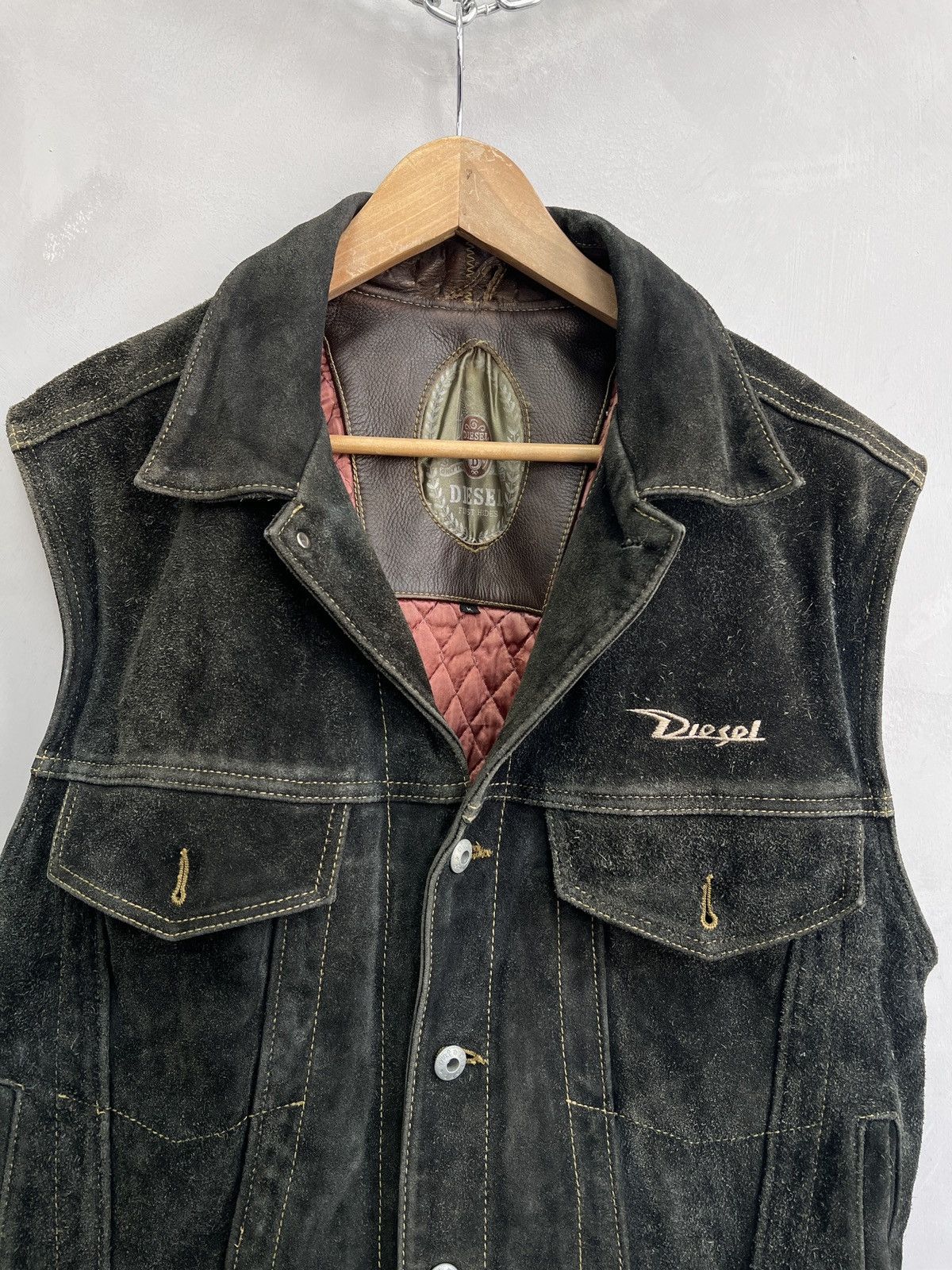 Diesel × Vintage Trucker diesel Leather Jacket vest Suede Black Vintage 90s Size US M / EU 48-50 / 2 - 8 Thumbnail