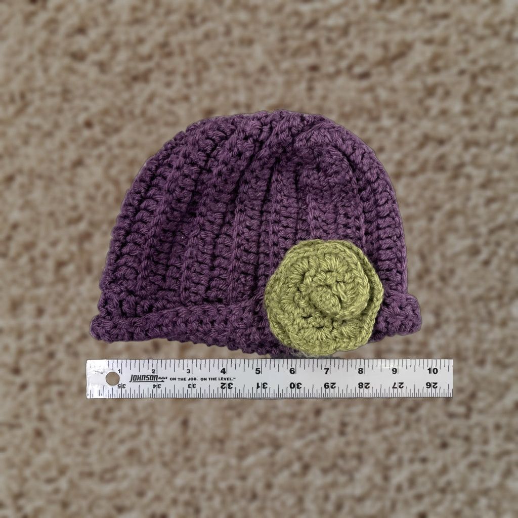 Vintage Handmade Beanie Toque Knit Floral Acrylic Purple Purple Flower Crochet Womens One Size Beanie Womens Size ONE SIZE - 1 Thumbnail