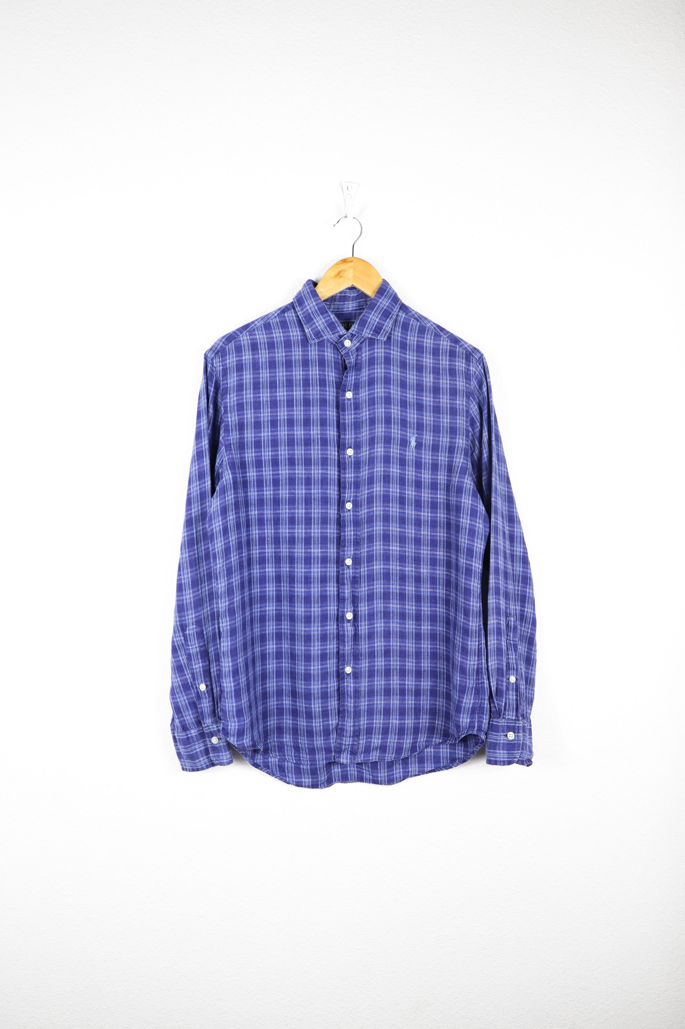 120% Lino Polo Ralph Lauren Pony Logo Blue Check Linen Shirt Preppy Size US M / EU 48-50 / 2 - 1 Thumbnail