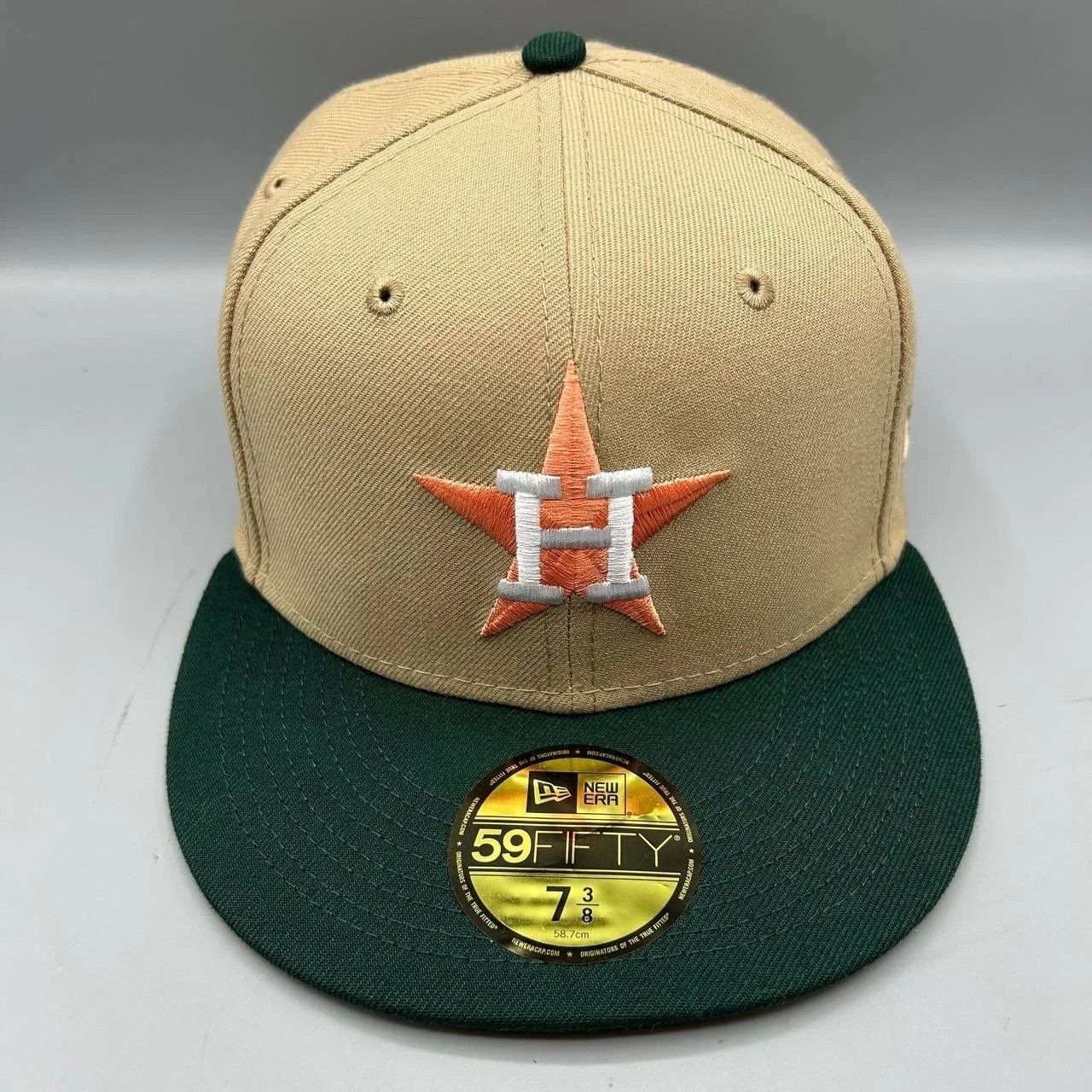 New Era Houston Astros Hat Men 7 3/8 Beige Green MLB Fitted Cap New Size ONE SIZE - 1 Thumbnail