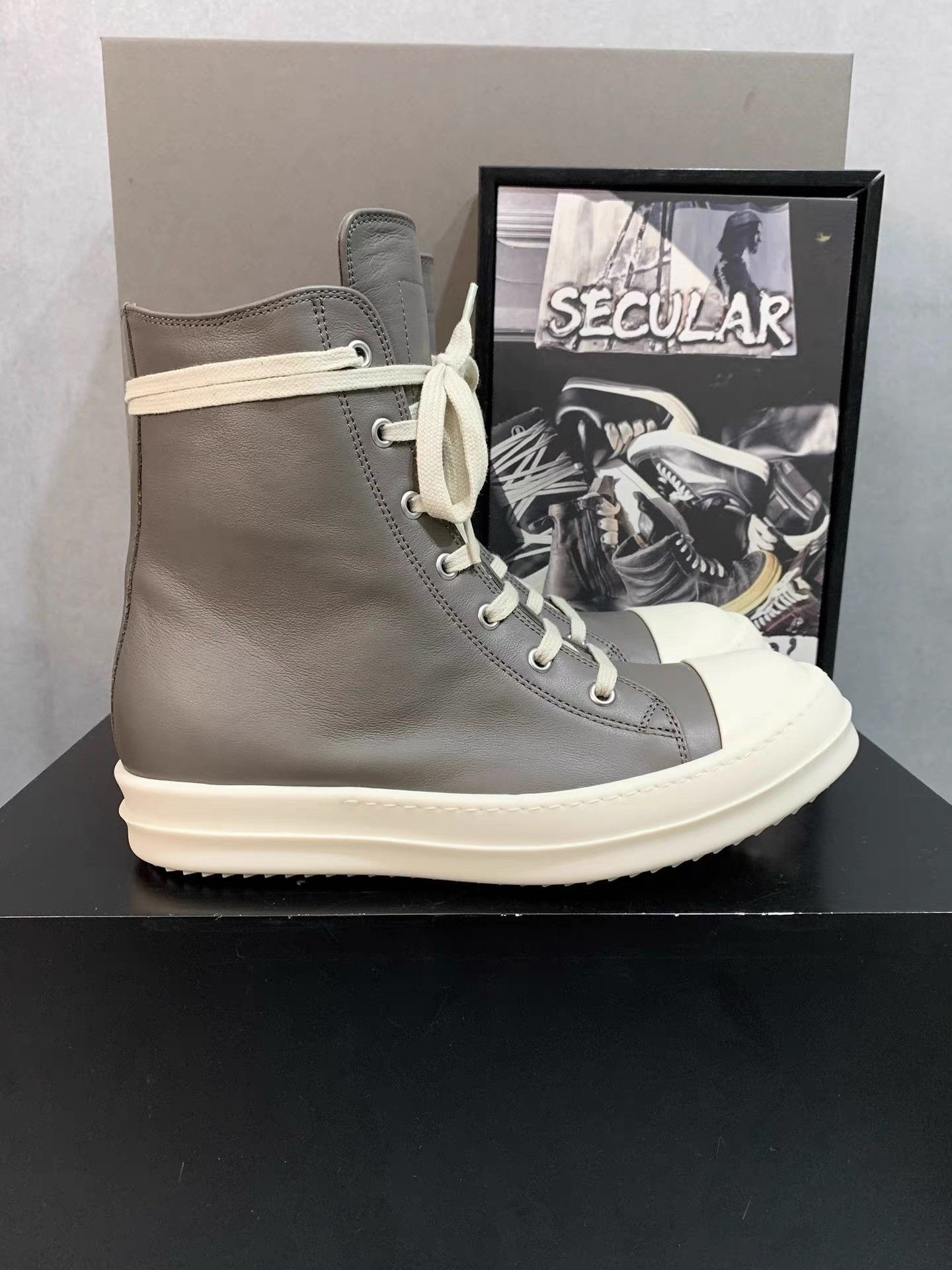 Rick Owens Rick Owens 25SS Grey Calfskin High-Top Sneakers K34 Size US 7 / EU 40 - 4 Thumbnail