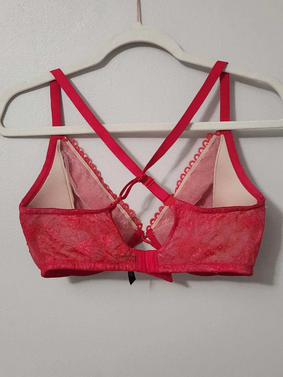 Designer Victoria Secret Very Sexy Unlined Plunge Bra 36DD Red Lace Size ONE SIZE - 3 Thumbnail