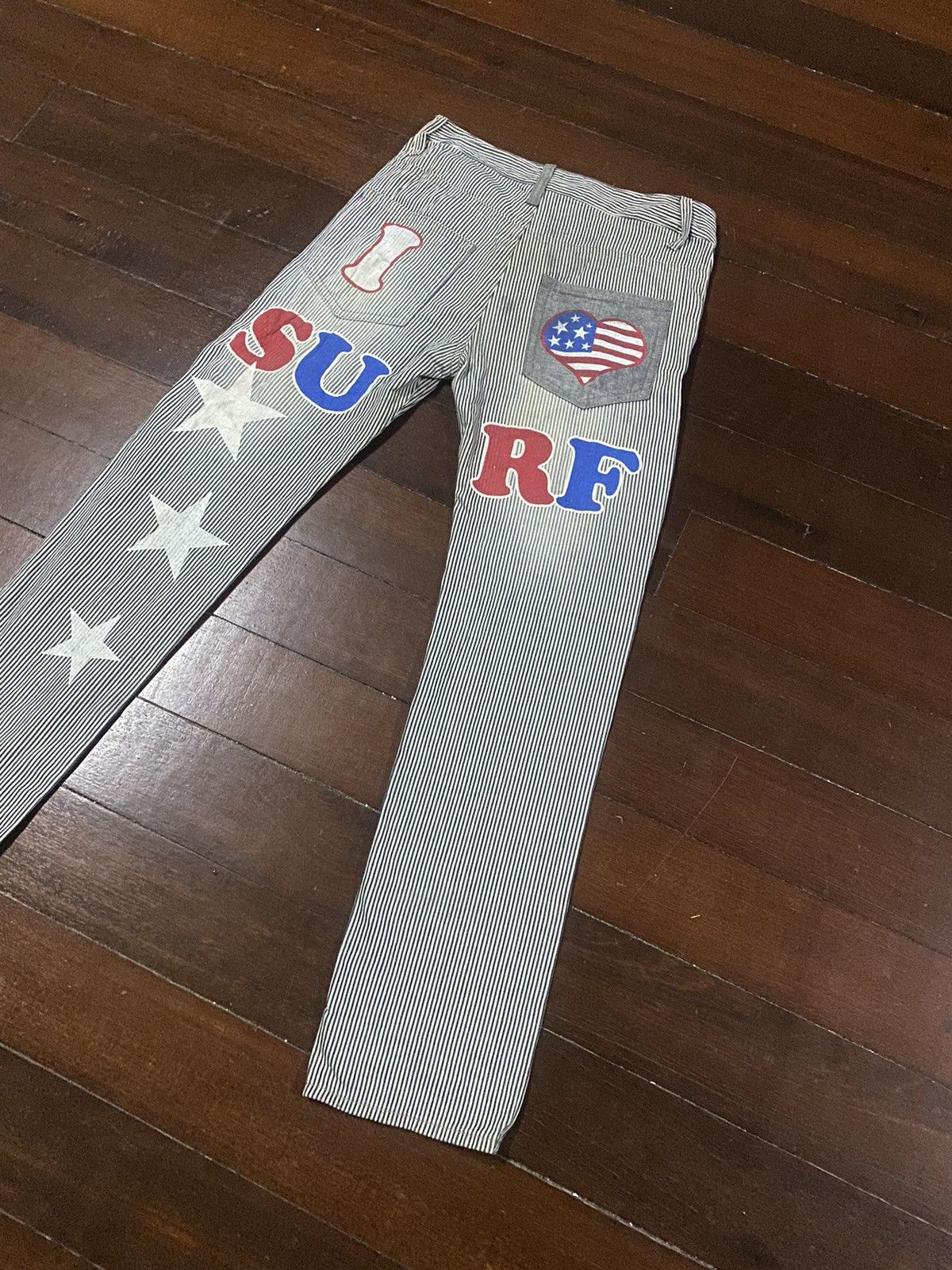 If Six Was Nine FIRE 🔥 CLONE Hickory I LOVE PEACE ☮️ SURF Japan Denim Jeans Size US 34 / EU 50 - 13 Thumbnail
