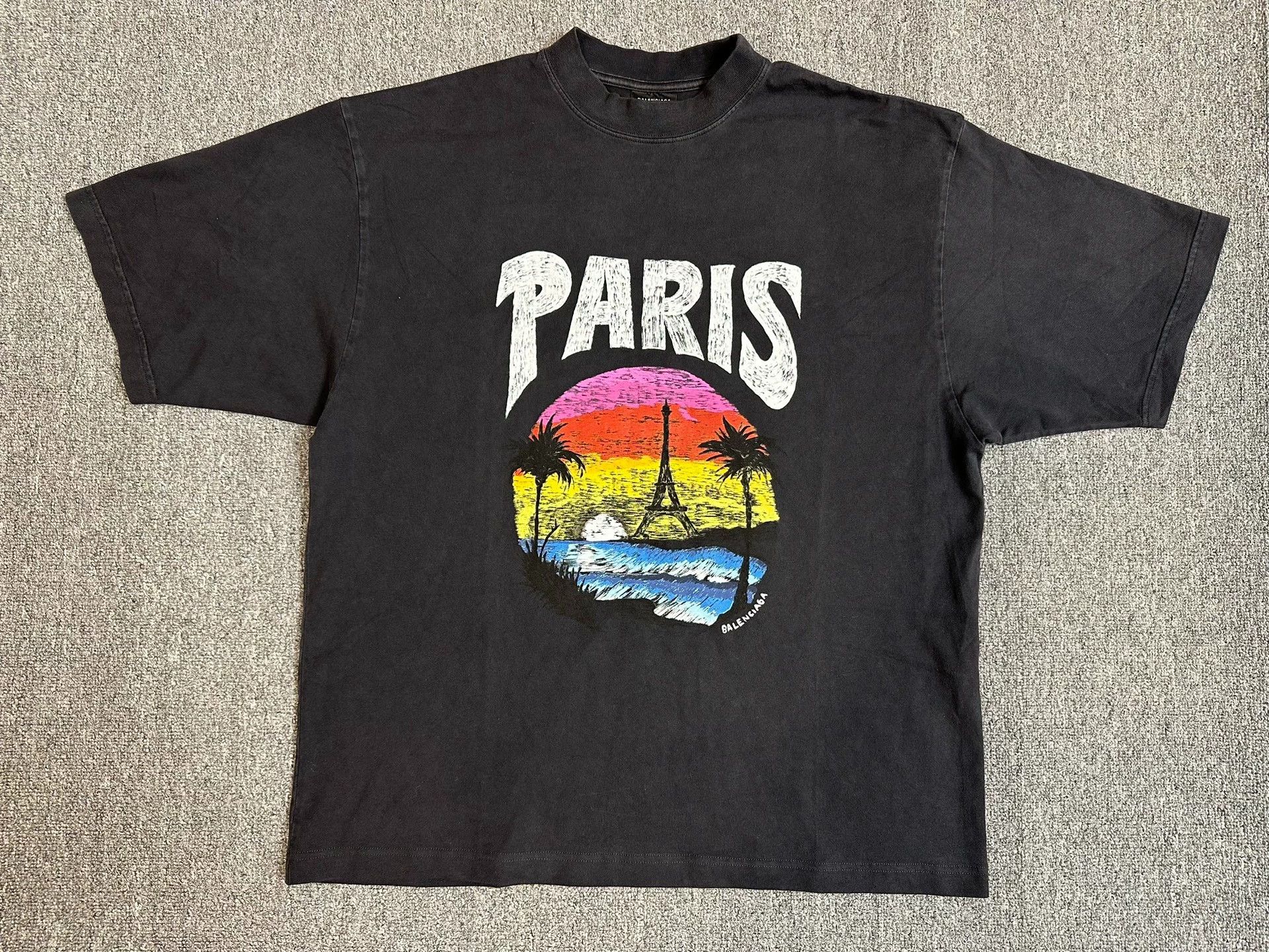 Balenciaga Balenciaga SS24 Sunset Beach Paris Tower Graffiti Black Short Sleeve Size US S / EU 44-46 / 1 - 1 Thumbnail
