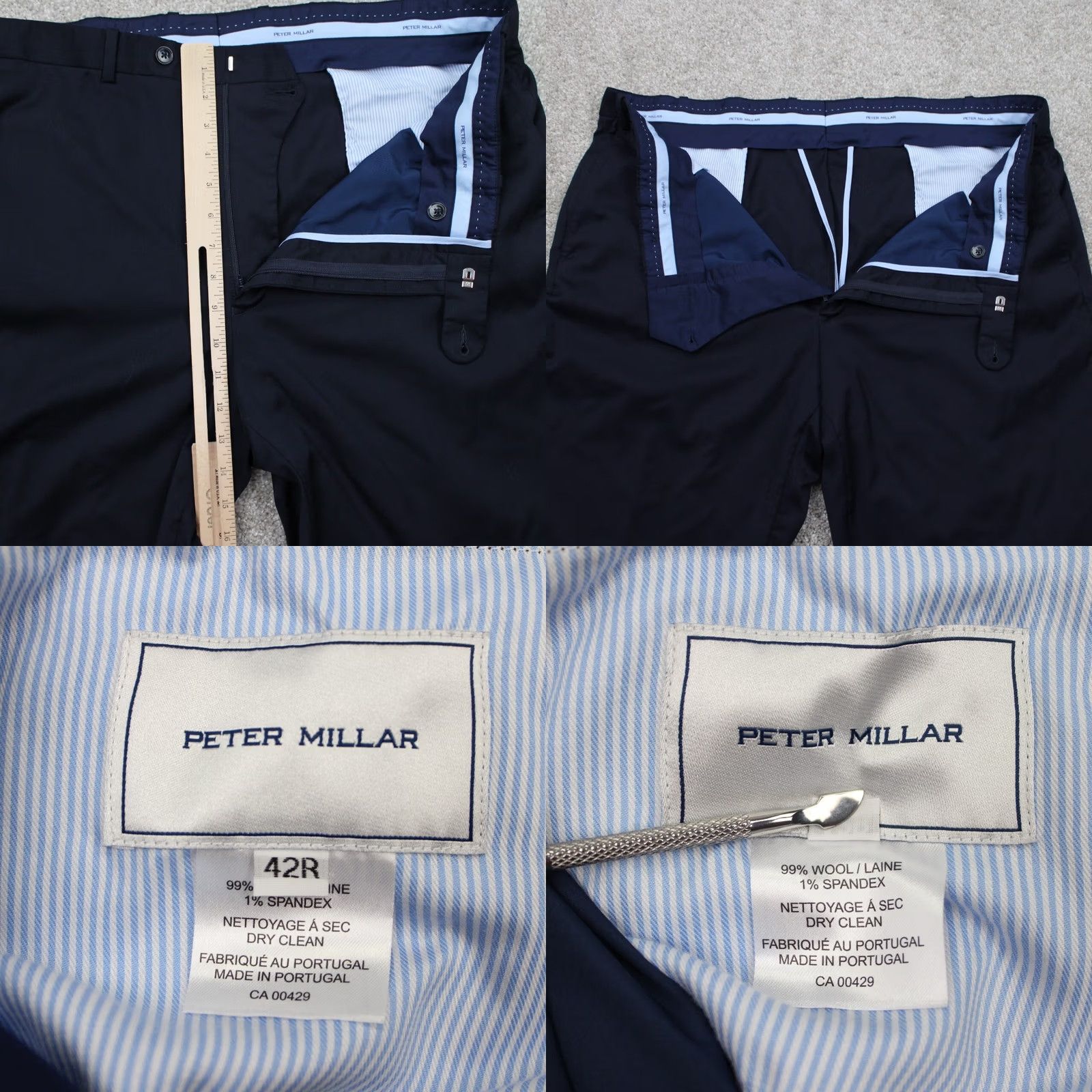 Peter Millar Peter Millar Pants Mens 32R Dress Straight Leg Blue Wool 30" Inseam Flat Front Stretch Regular Velvet? Size US 32 / EU 48 - 8 Thumbnail