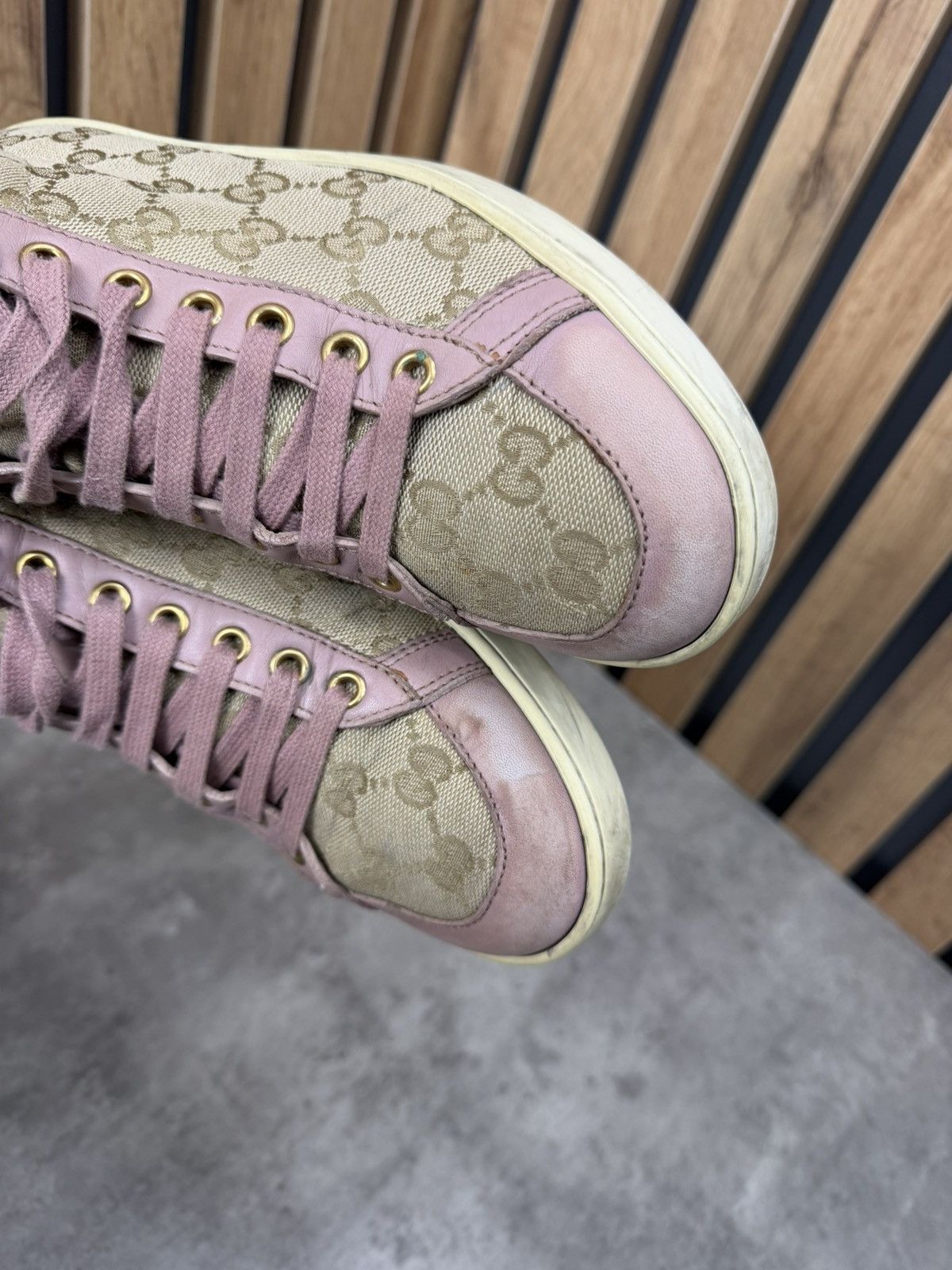 Gucci Gucci GG Monogram High Top Sneakers Pink Canvas Women Size US 8 / IT 38 - 11 Thumbnail