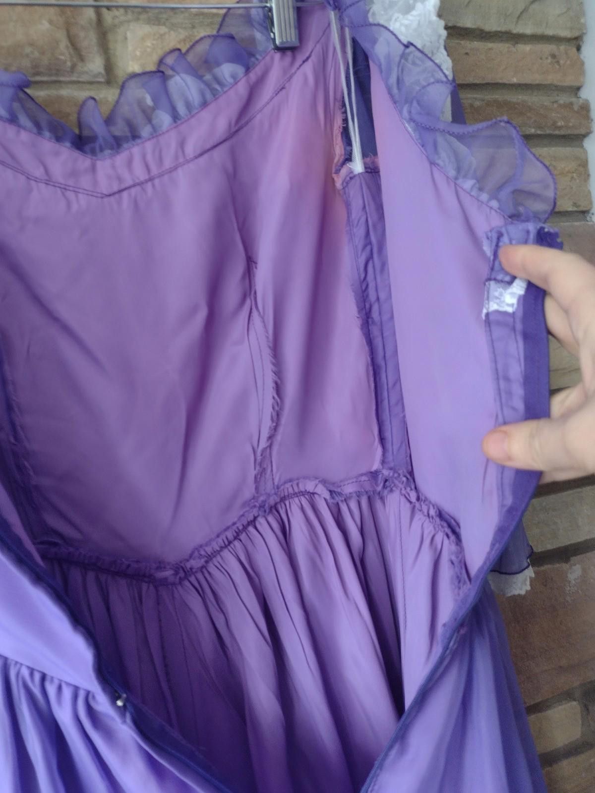 The Unbranded Brand 70s Purple Chiffon Prairie Gown Lace Ruffles Satin Lining S Size S / US 4 / IT 40 - 9 Thumbnail