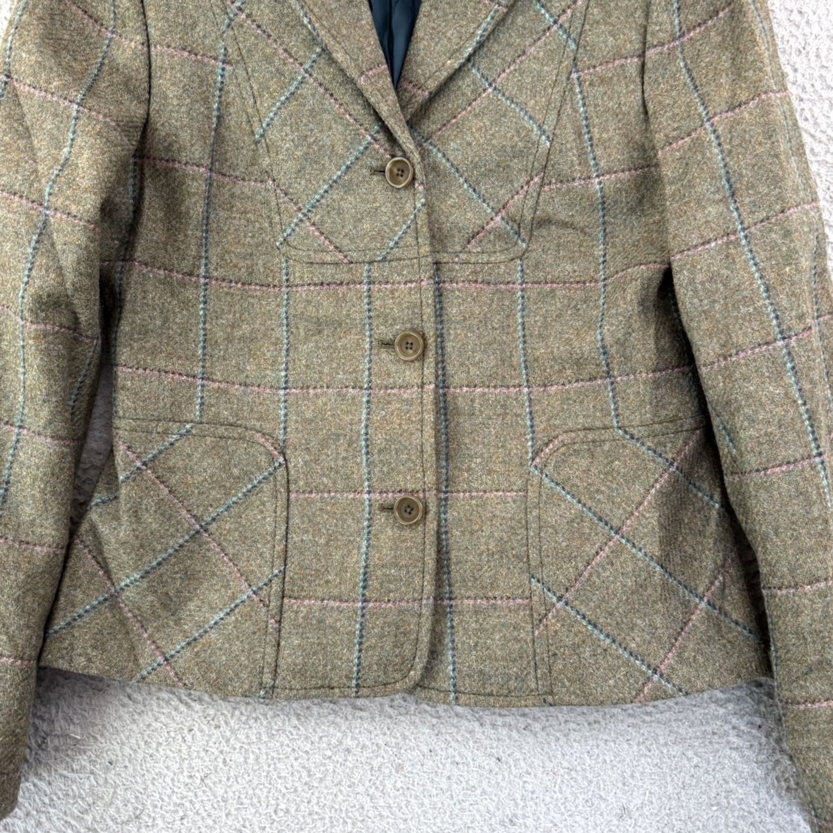 Brooks Brothers VINTAGE Brooks Brothers Blazer Womens 4 Green Wool Check Tweed Business Jacket Size S / US 4 / IT 40 - 2 Thumbnail