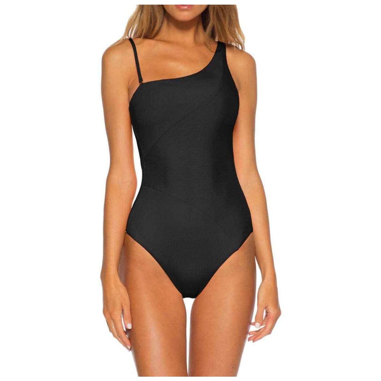 Other Becca Womens Black Fine Ribbed One Shoulder One Piece Medium Size M / US 6-8 / IT 42-44 - 1 Thumbnail
