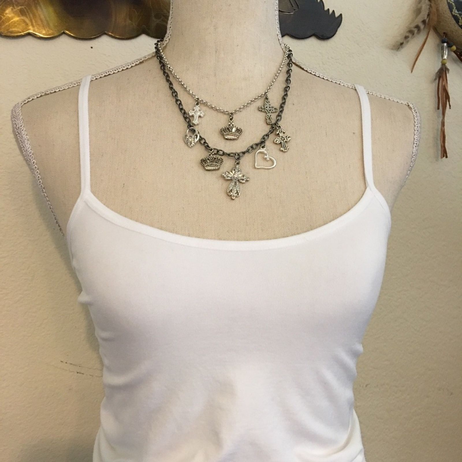 Jewelry Two tone rhinestone cross charm necklace Size ONE SIZE - 3 Thumbnail