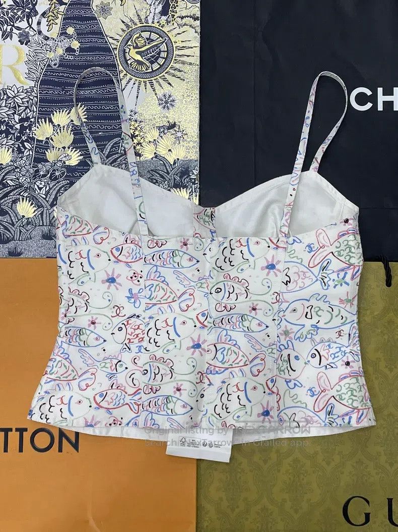 Chanel Chanel 25C small fish graffiti printed suspender vest Size XS / US 0-2 / IT 36-38 - 3 Thumbnail