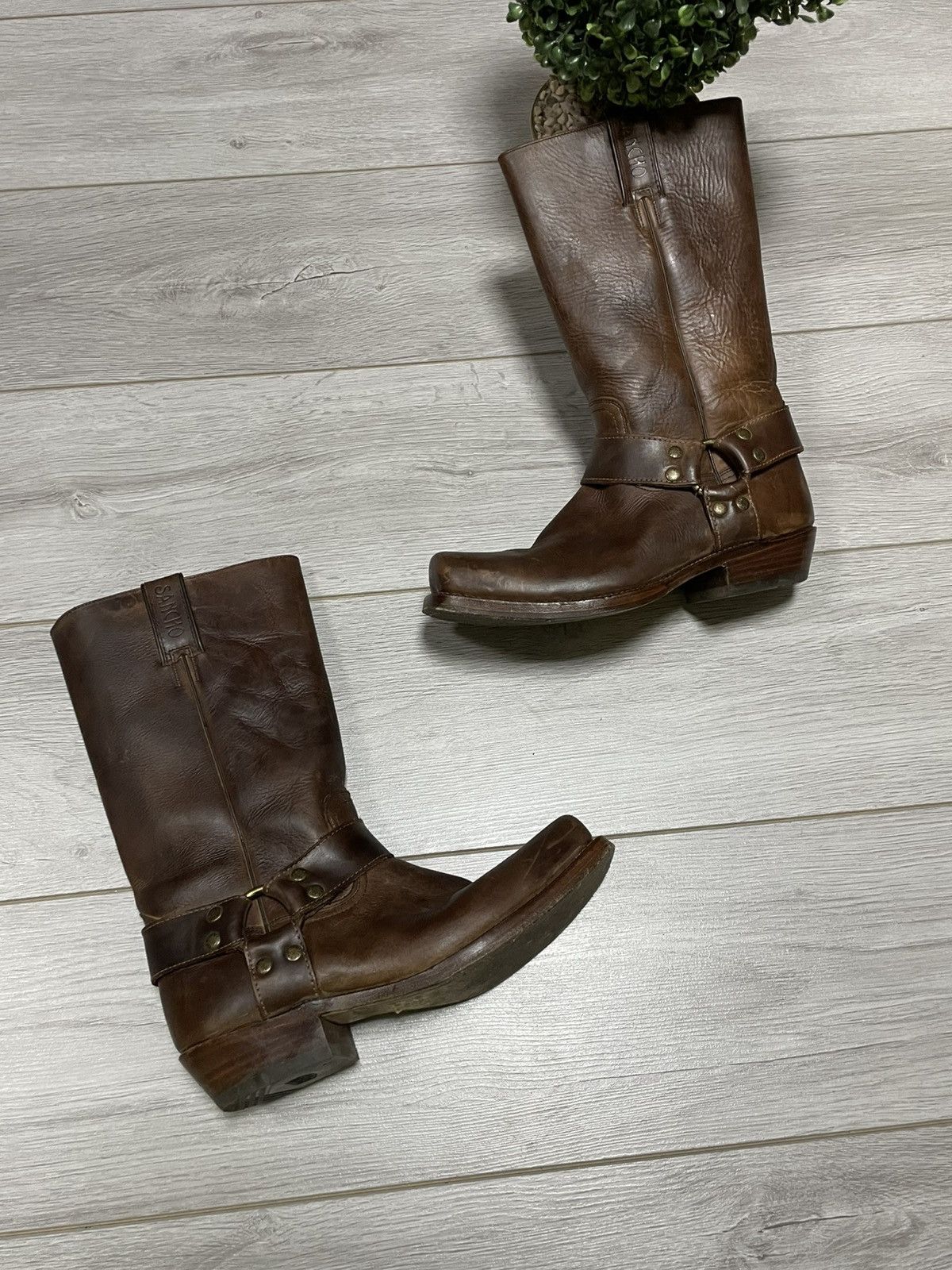 Sancho high leather biker cowboy boots square toe eb0