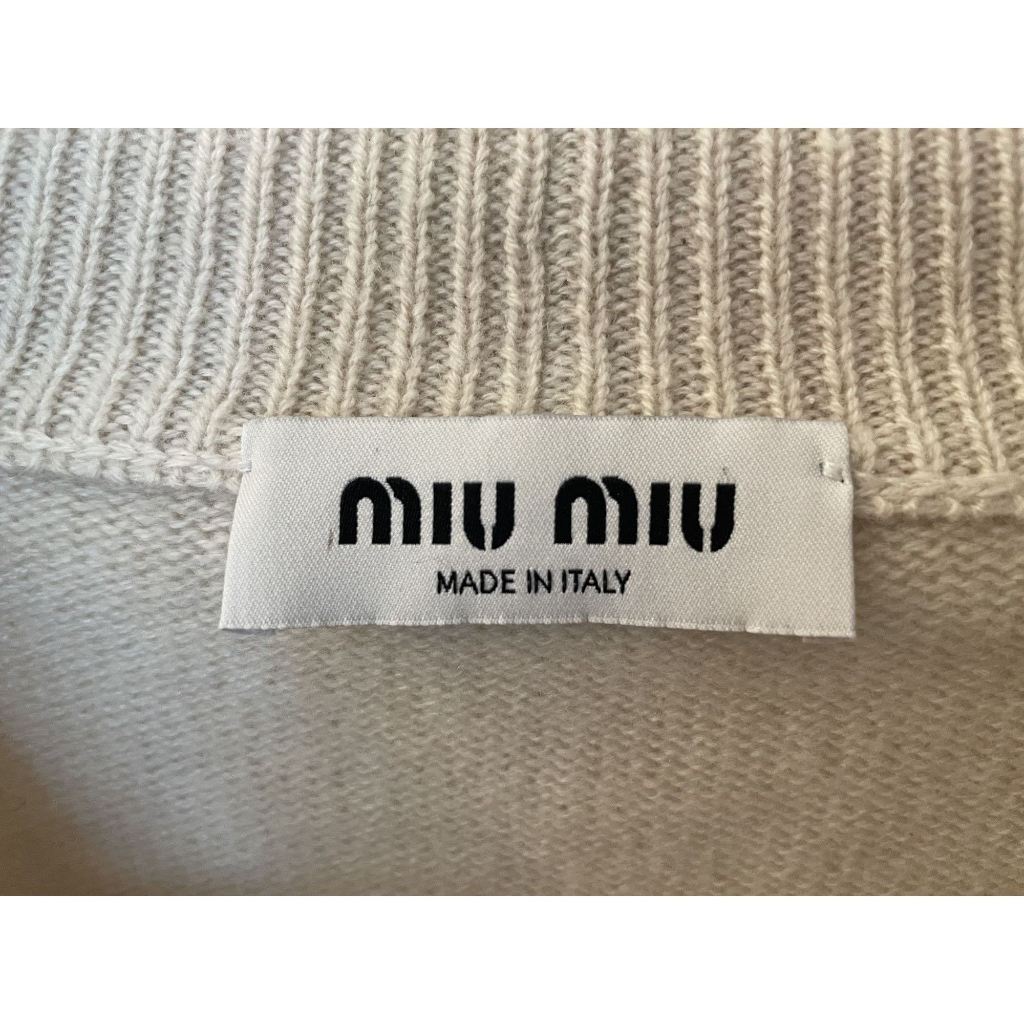 Miu Miu Miu Miu Womens Beige Knit Wool Button-Up Cardigan With Cryst Size XS / US 0-2 / IT 36-38 - 4 Thumbnail