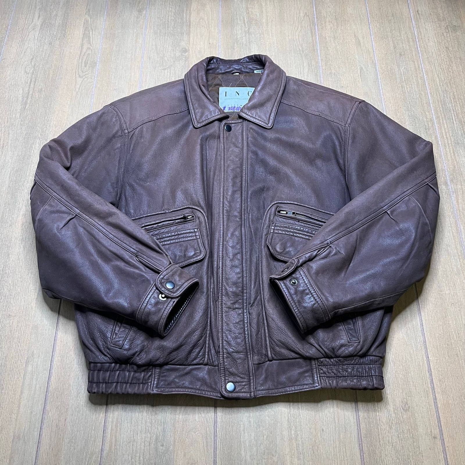 Vintage INC Leather Jacket Brown Zip Snap Front Quilted Lined Mens L Size US L / EU 52-54 / 3 - 12 Thumbnail