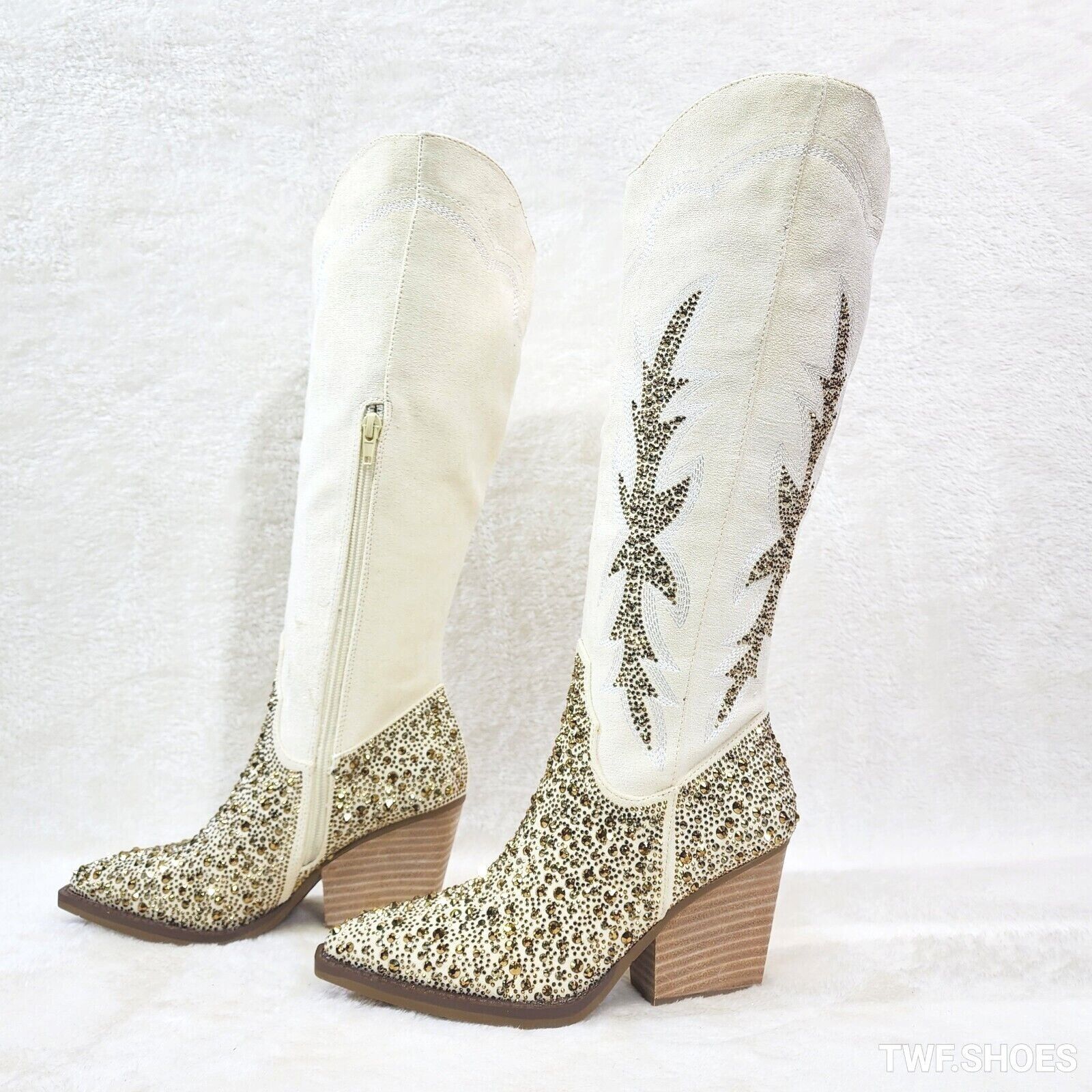 Other Murrey Buttery Ivory With Rhinestones Glamour Western Cowgi Size US 9 / IT 39 - 6 Thumbnail