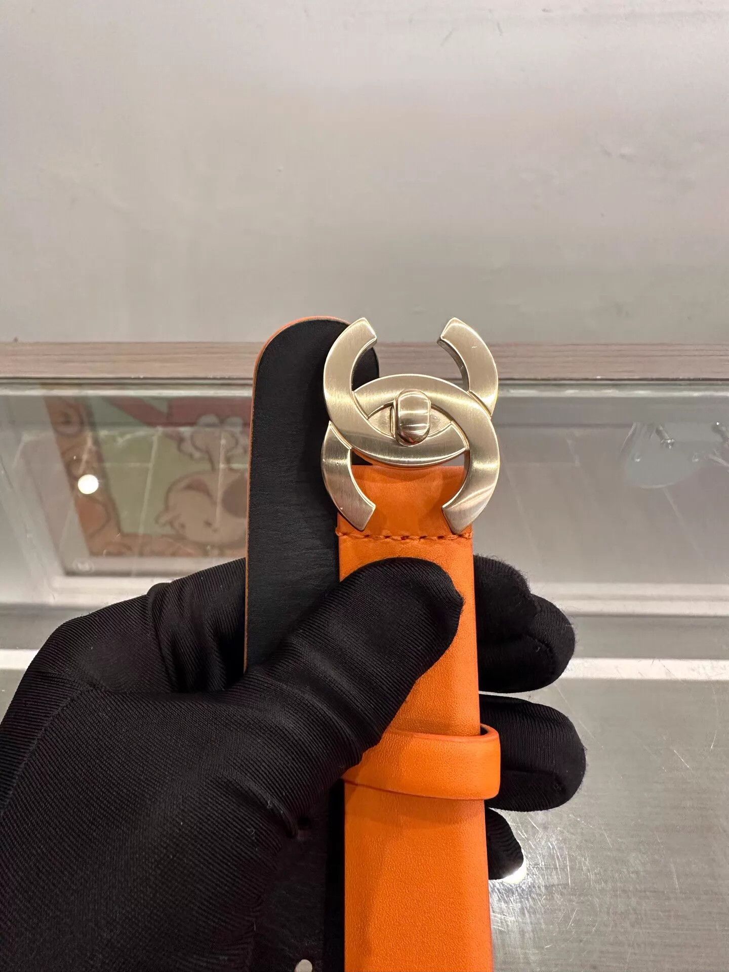 Chanel Chanel Orange Black CC 2.5cm Wide Belt 80cm Size ONE SIZE - 4 Thumbnail