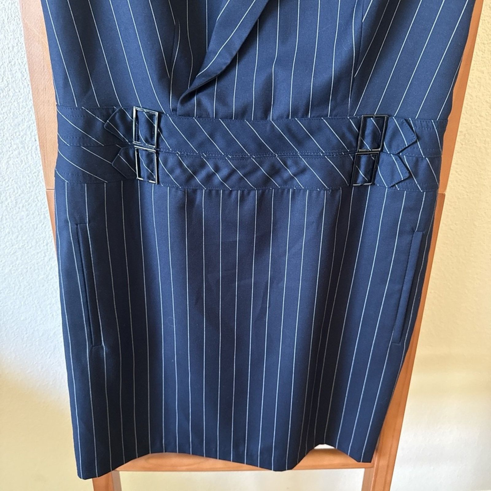 Morgan De Toi Morgan de Toi Navy Pinstripe Sleeveless Dress 42 Size M / US 6-8 / IT 42-44 - 3 Thumbnail