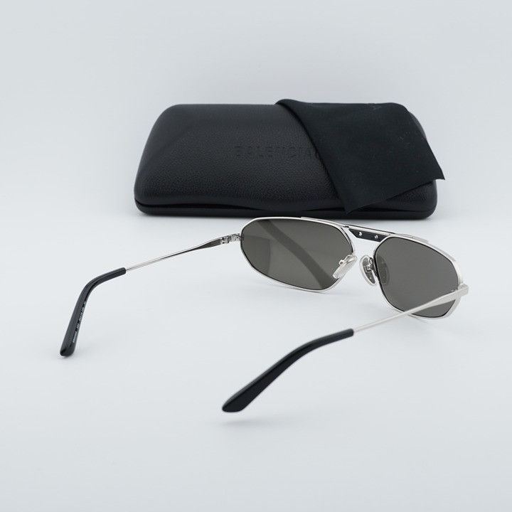 Balenciaga BB0245S 002 Sunglasses Silver Geometric Frame display picture 1