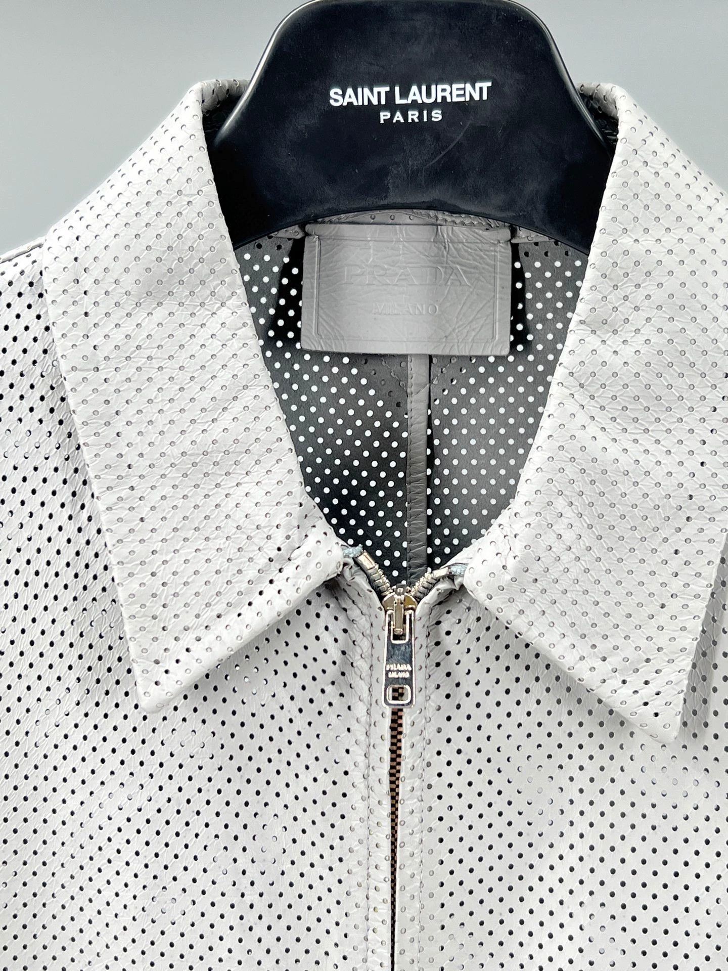 Prada gray perforated leather jacket for men Size US M / EU 48-50 / 2 - 2 Thumbnail