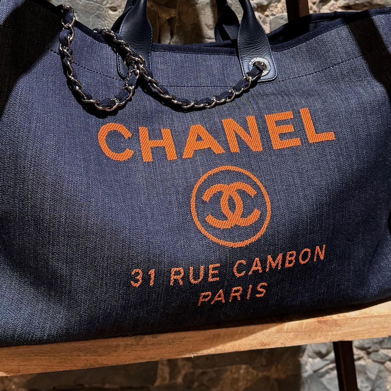 Chanel Chanel 2017 Dark Blue Denim Orange CC Large Deauville Bag Size ONE SIZE - 2 Thumbnail