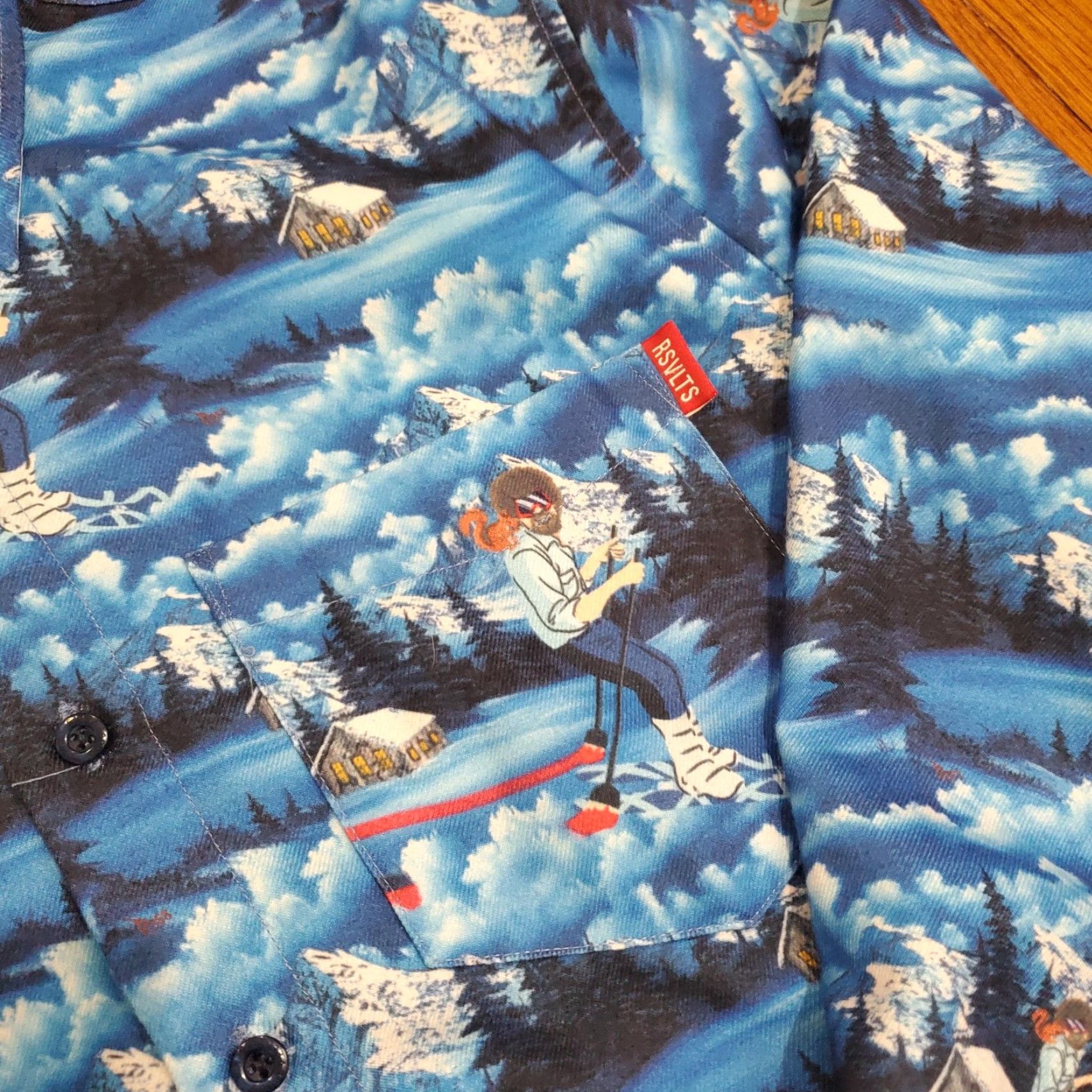 Vintage RSVLTS Bob Ross Shirt Mens Medium Blue Winter Skiing Mountains Button Up Pattern Geofrost? Size US M / EU 48-50 / 2 - 5 Thumbnail