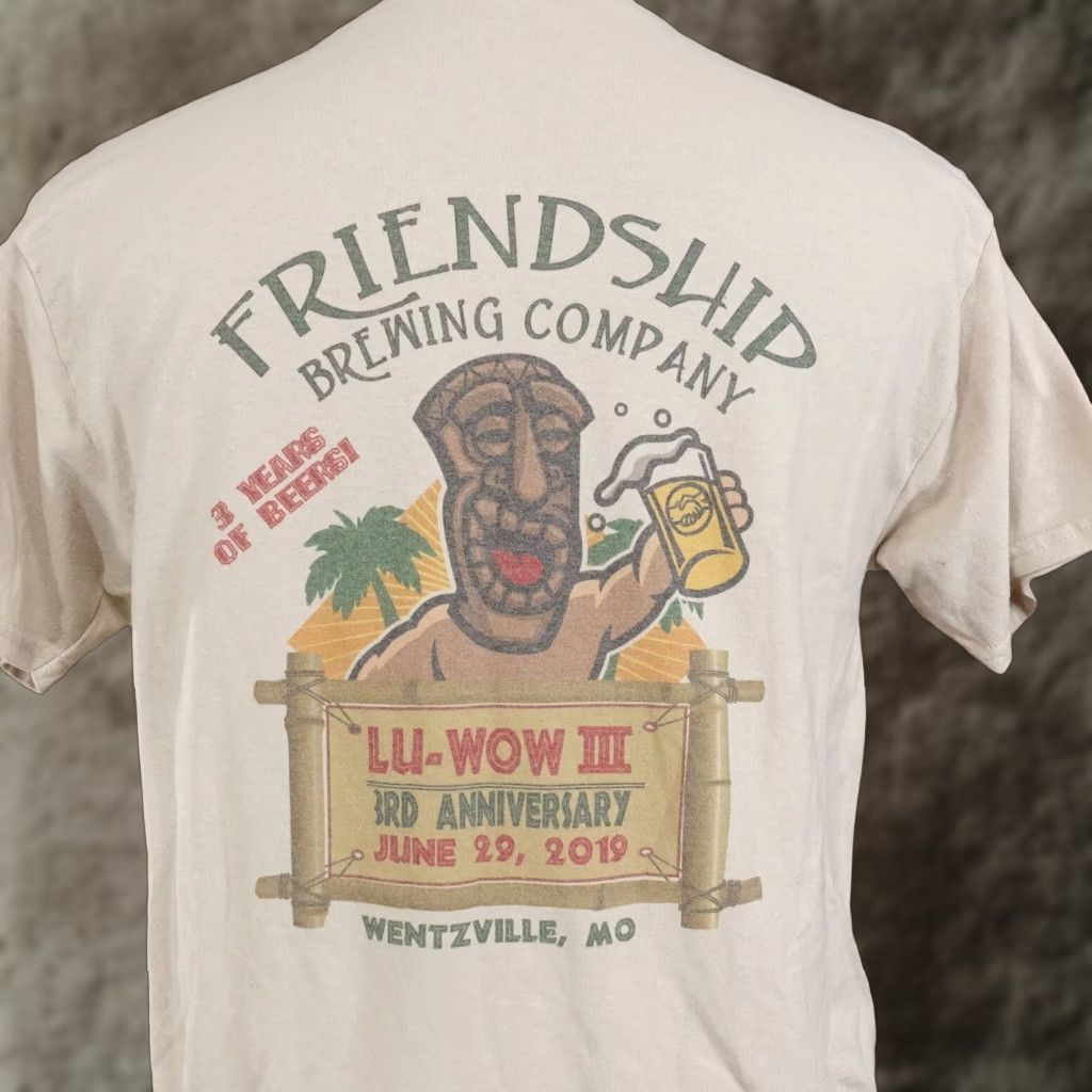 Jerzees Vintage Friendship Brewing Company LU-WOW 2019 Beer Tiki T-Shirt Adult Medium Beige Cotton Casual Summer Men Women Size US M / EU 48-50 / 2 - 1 Thumbnail