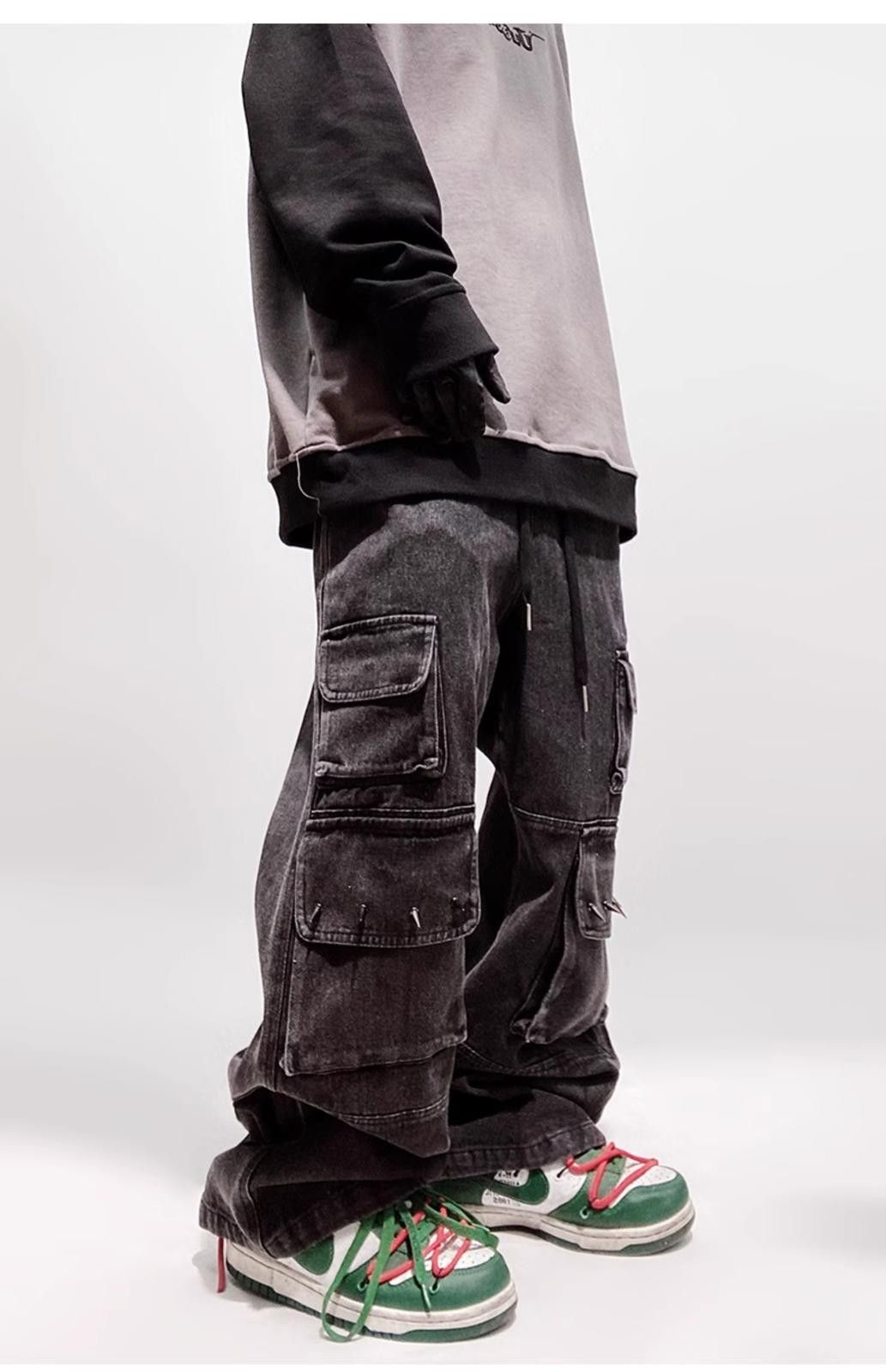 Jean × Vintage Spikder Rivet Multi Pocket Cargo Wide Leg Jeans Size US 33 - 2 Thumbnail